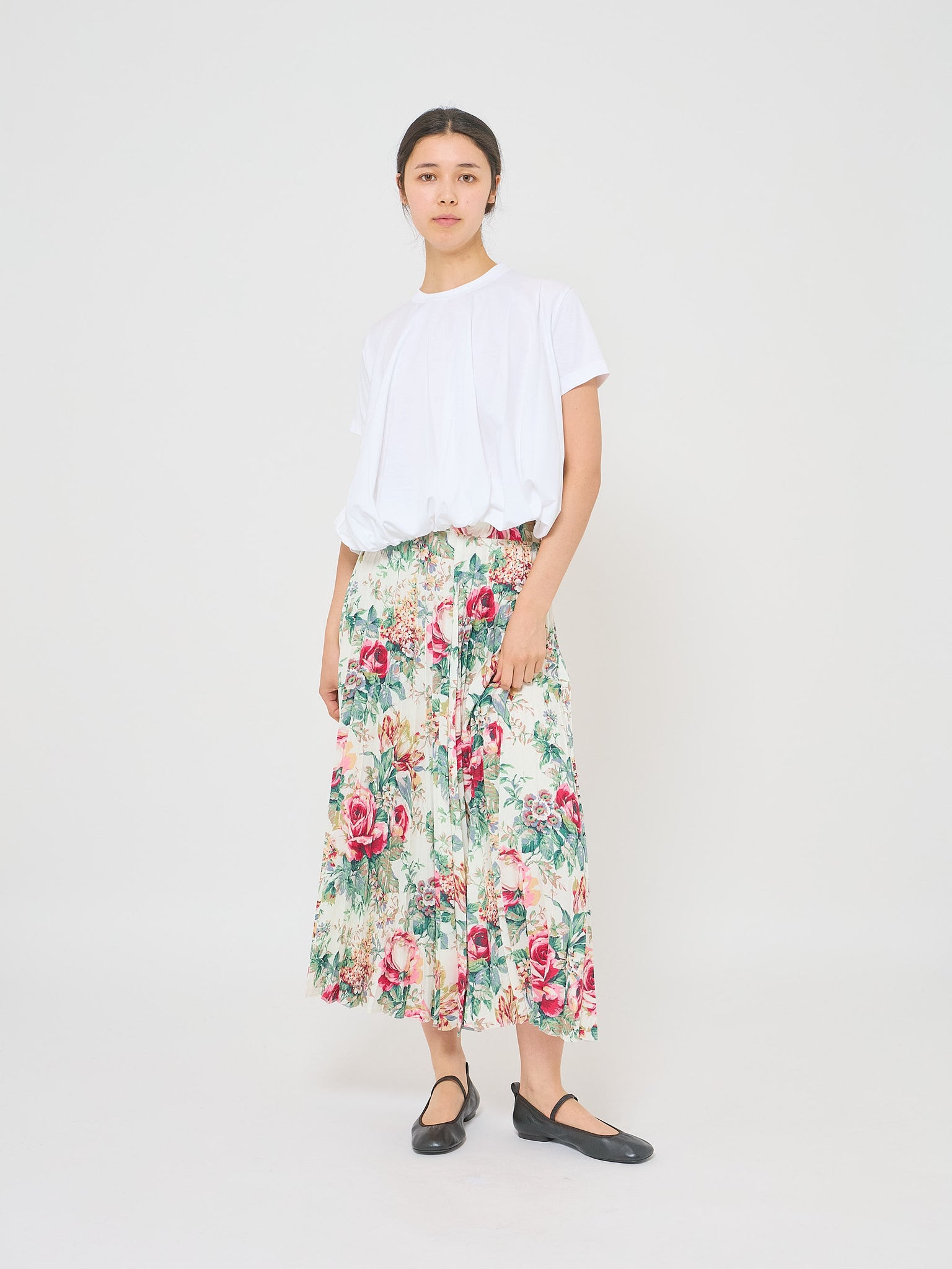 Floral Pleated Skirt Cream