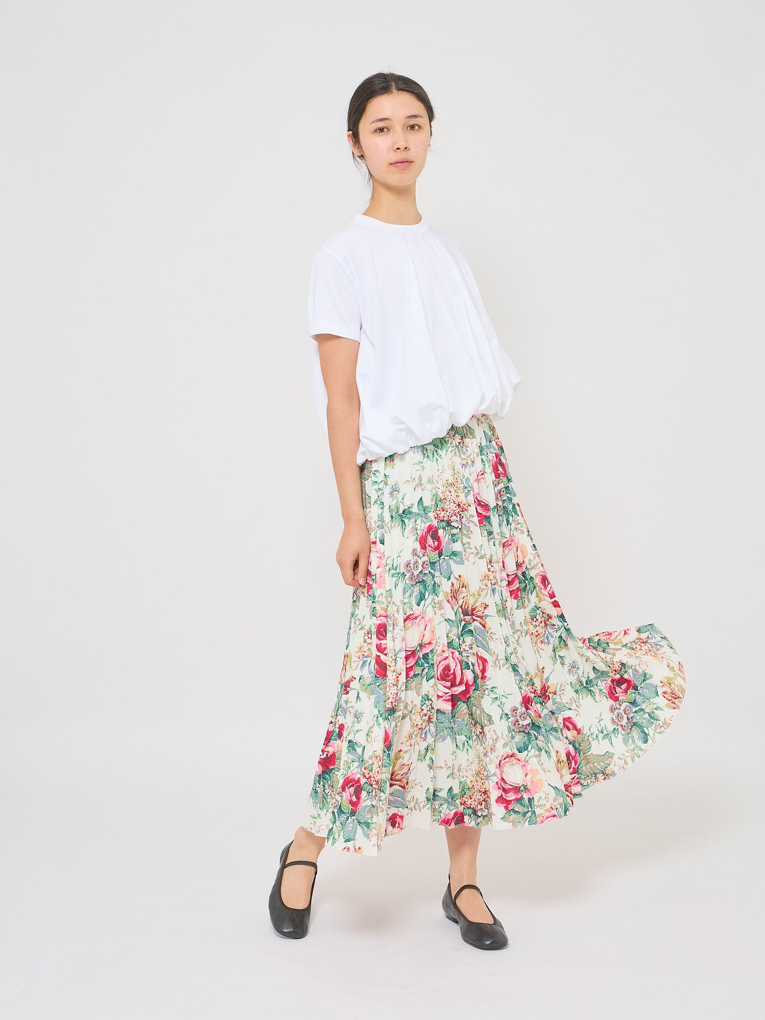 Floral Pleated Skirt Cream