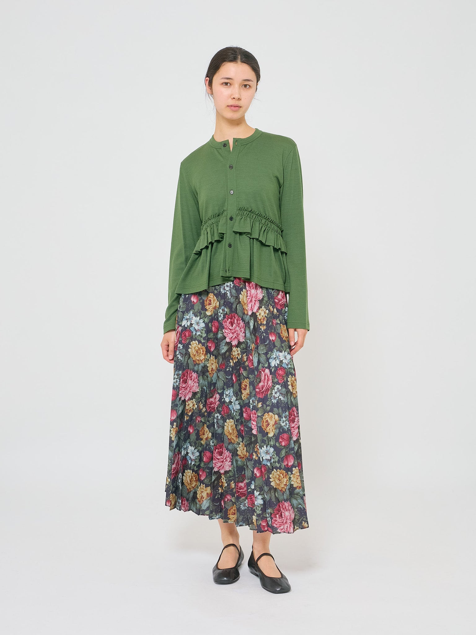 Floral Pleated Skirt Navy