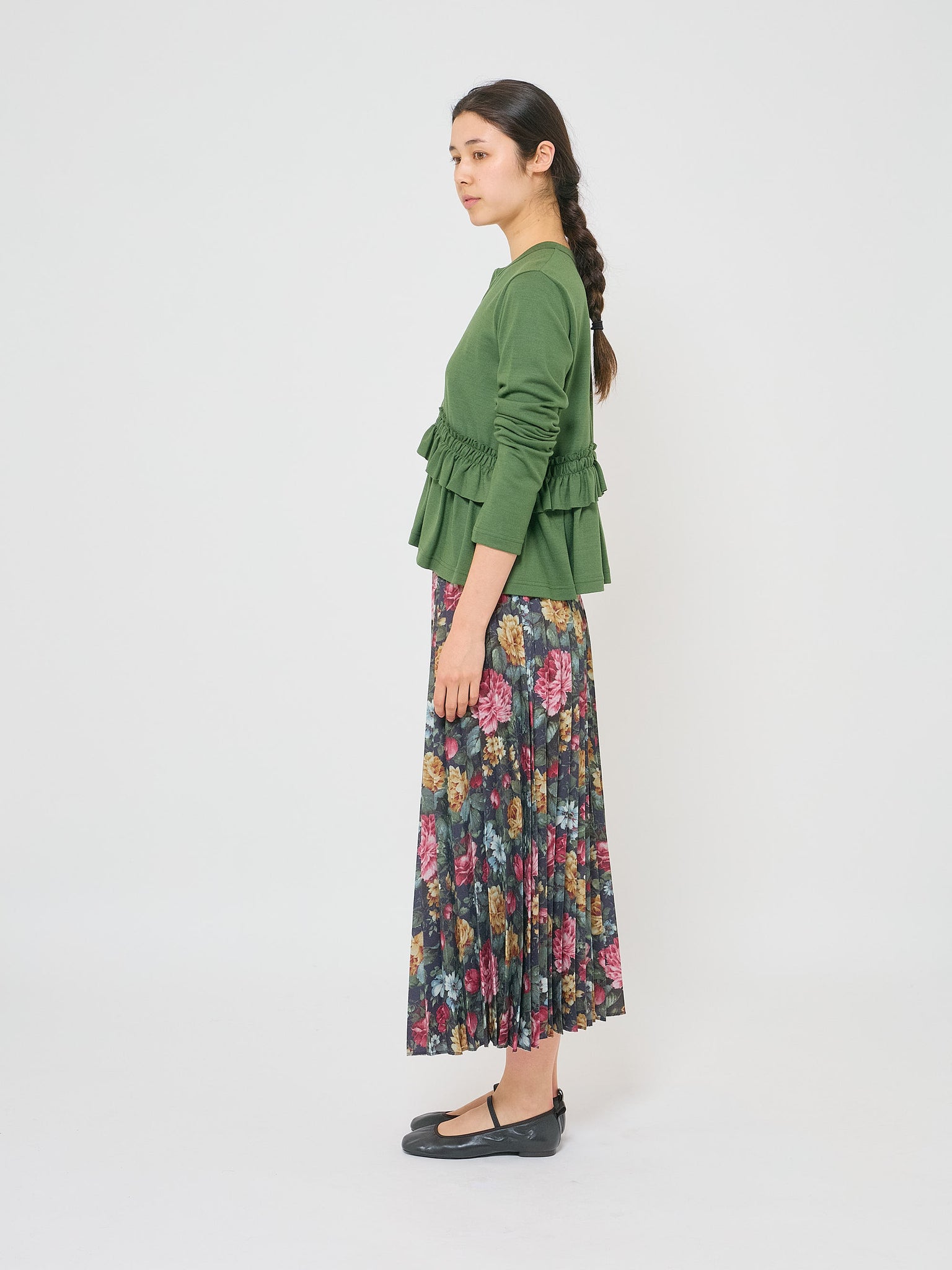 Floral Pleated Skirt Navy