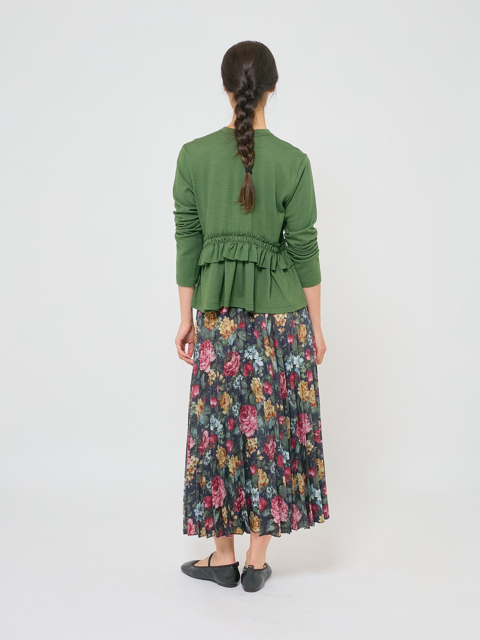 Floral Pleated Skirt Navy