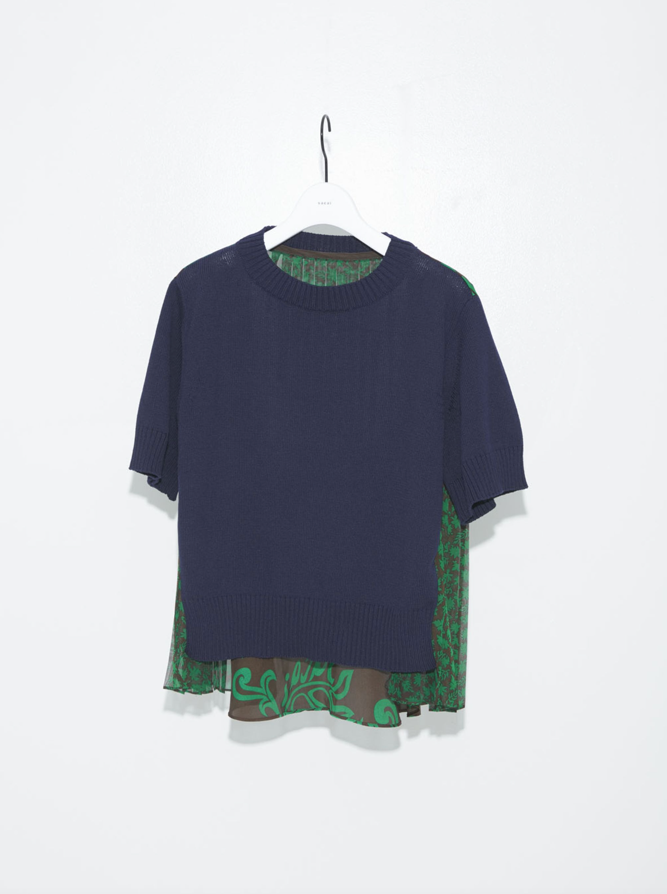 Floral Print Knit Pullover Navy Green