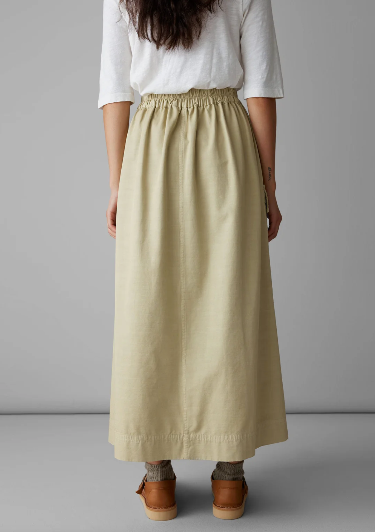 Pleated Patch Pocket Cotton Skirt Rye