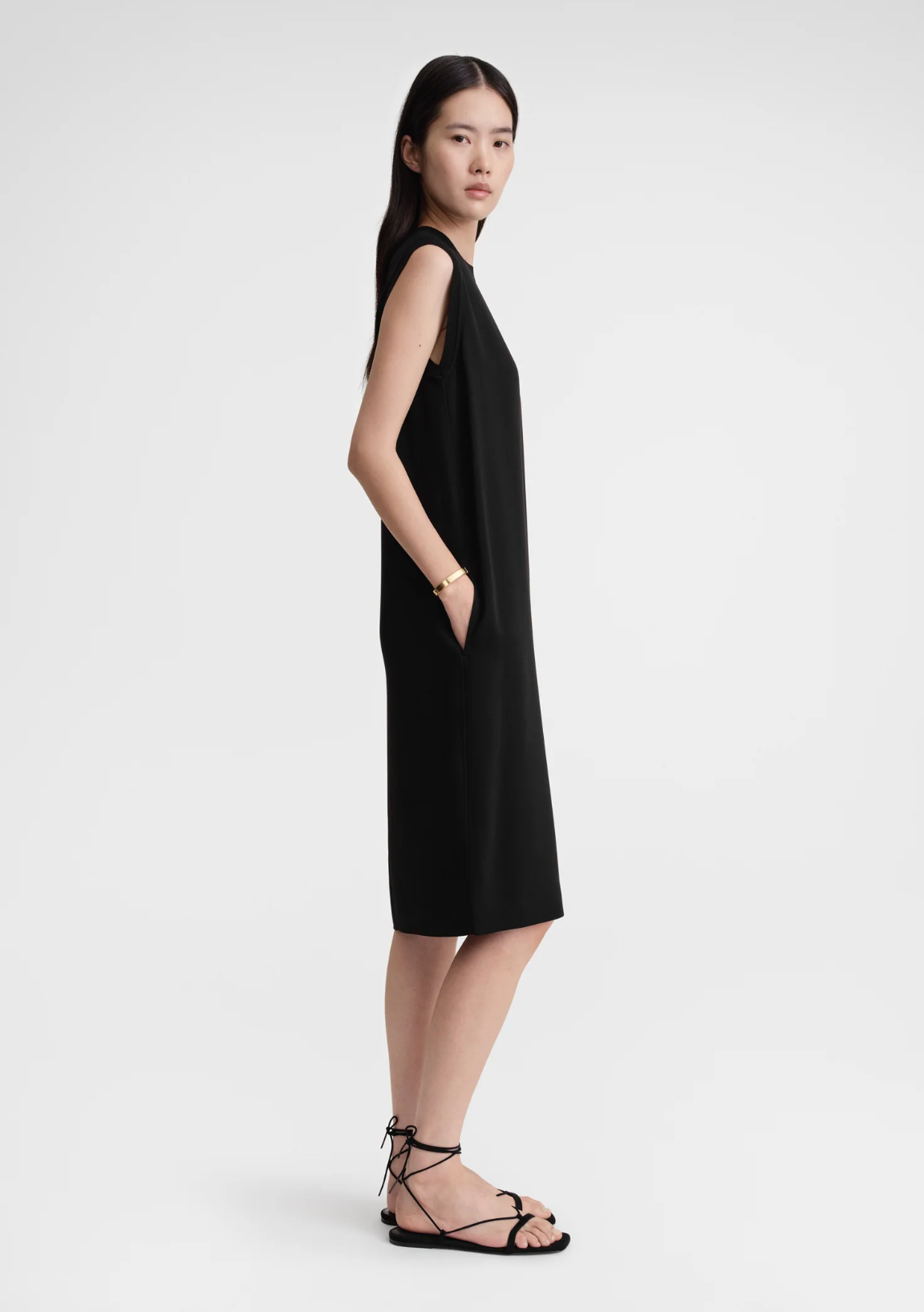 Rib Edge Shift Dress Black