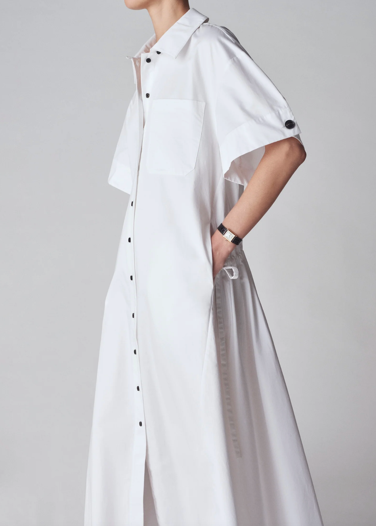 Gathered Waist Dress White