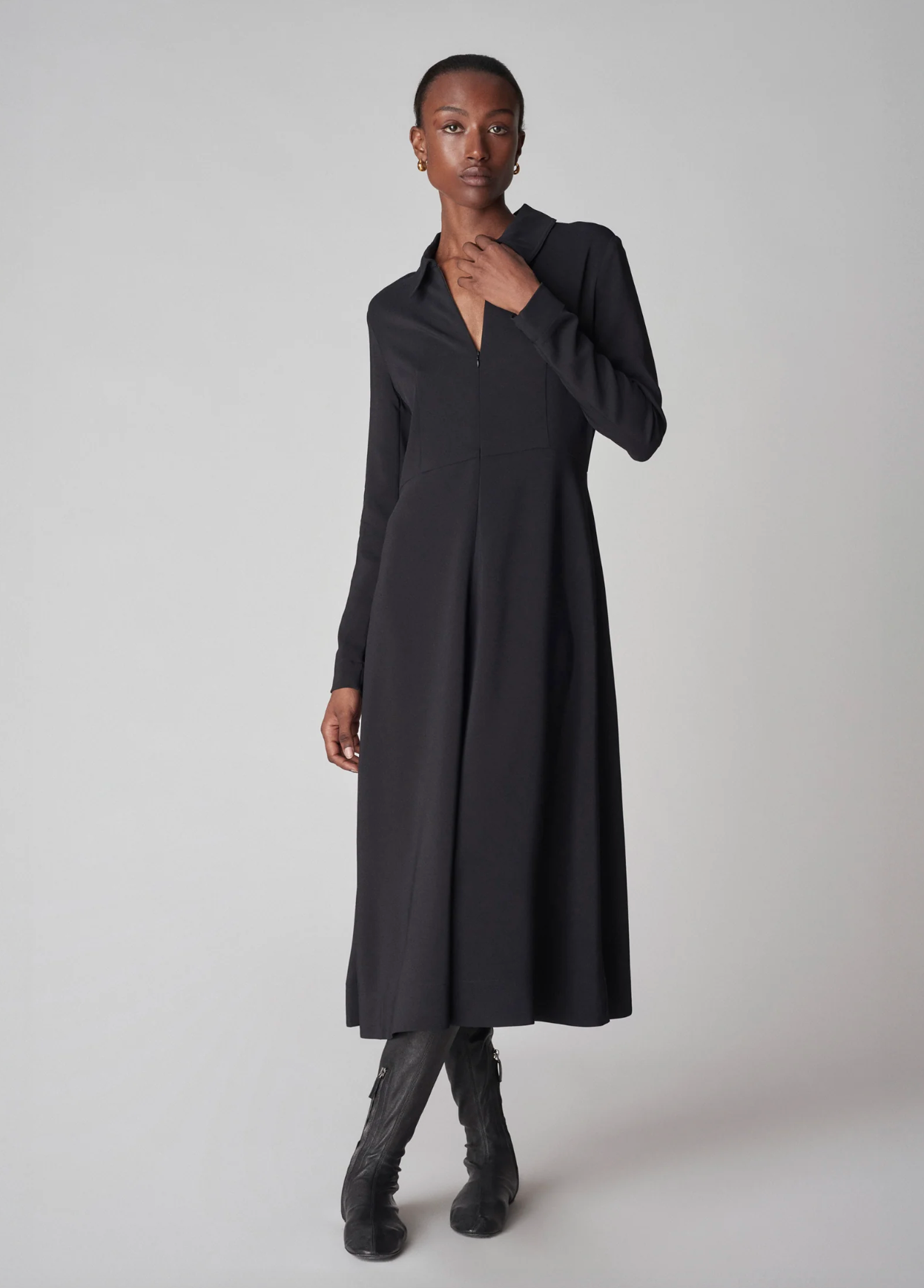 Long Sleeve Shirt Dress Black