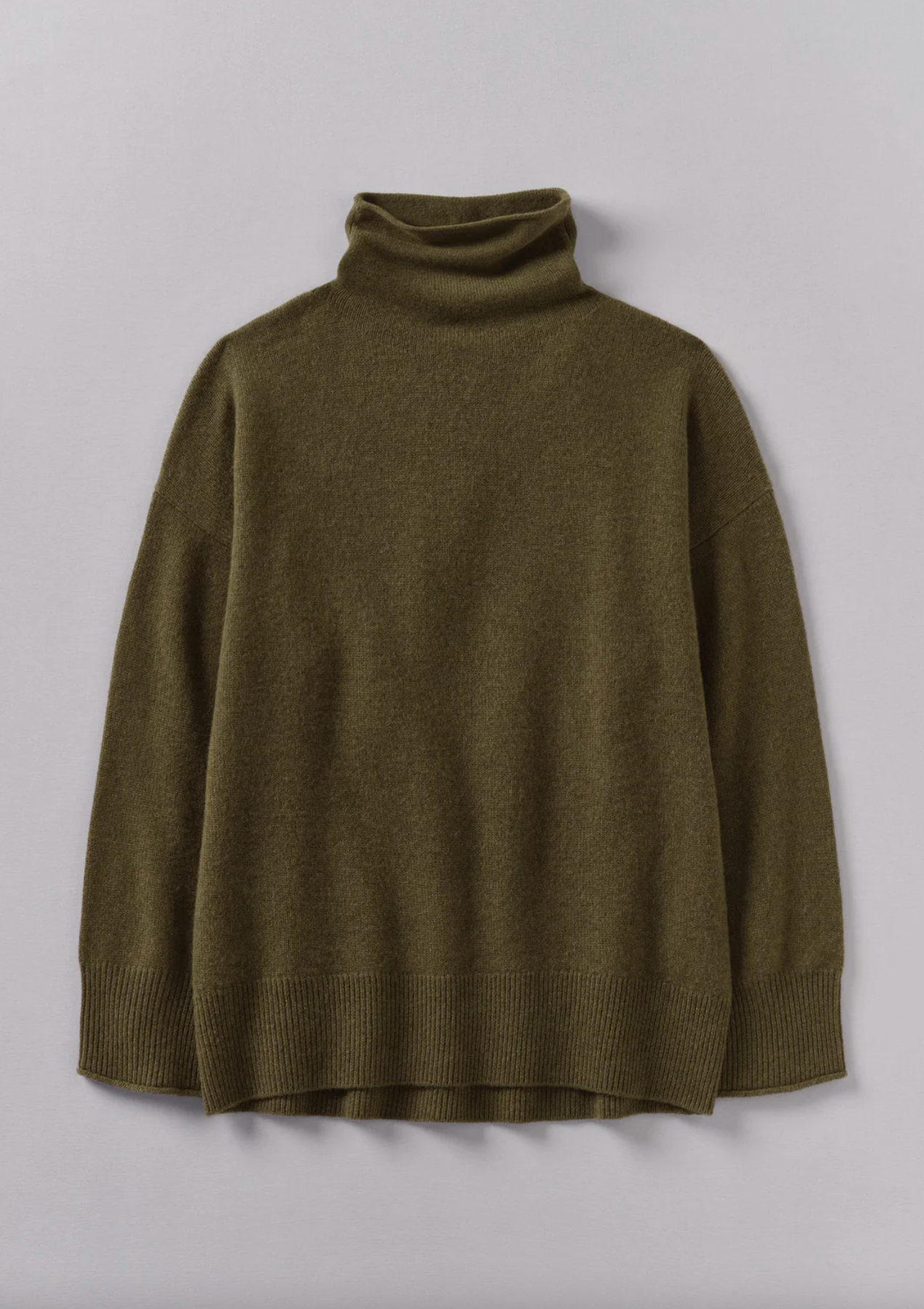 Roll Neck Wool Cashmere Sweater Olive