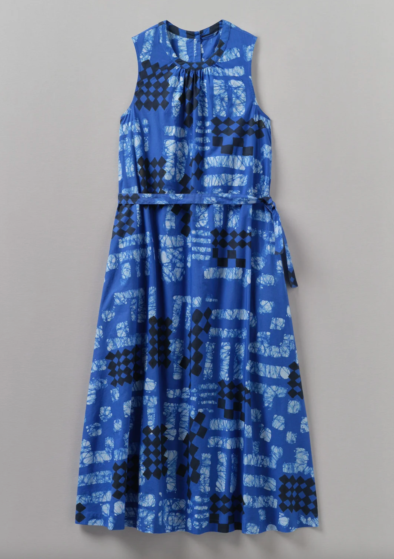 Block Print Batik Poplin Dress Azurite Blue