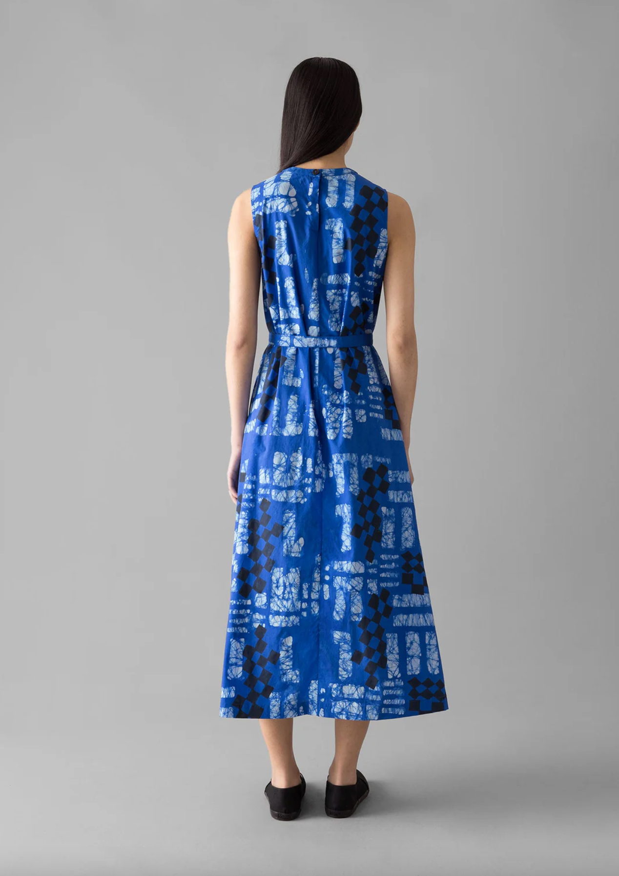 Block Print Batik Poplin Dress Azurite Blue