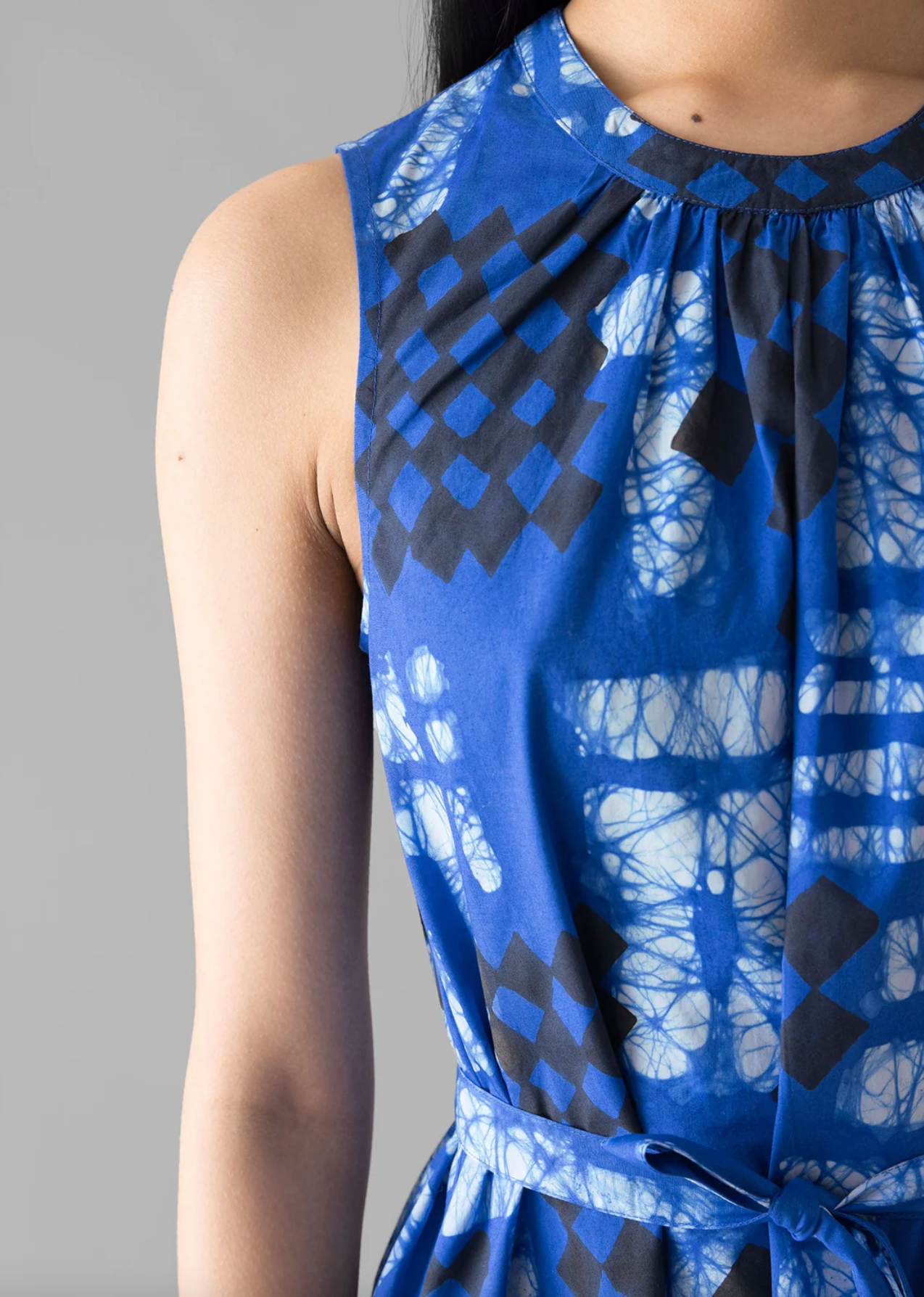 Block Print Batik Poplin Dress Azurite Blue