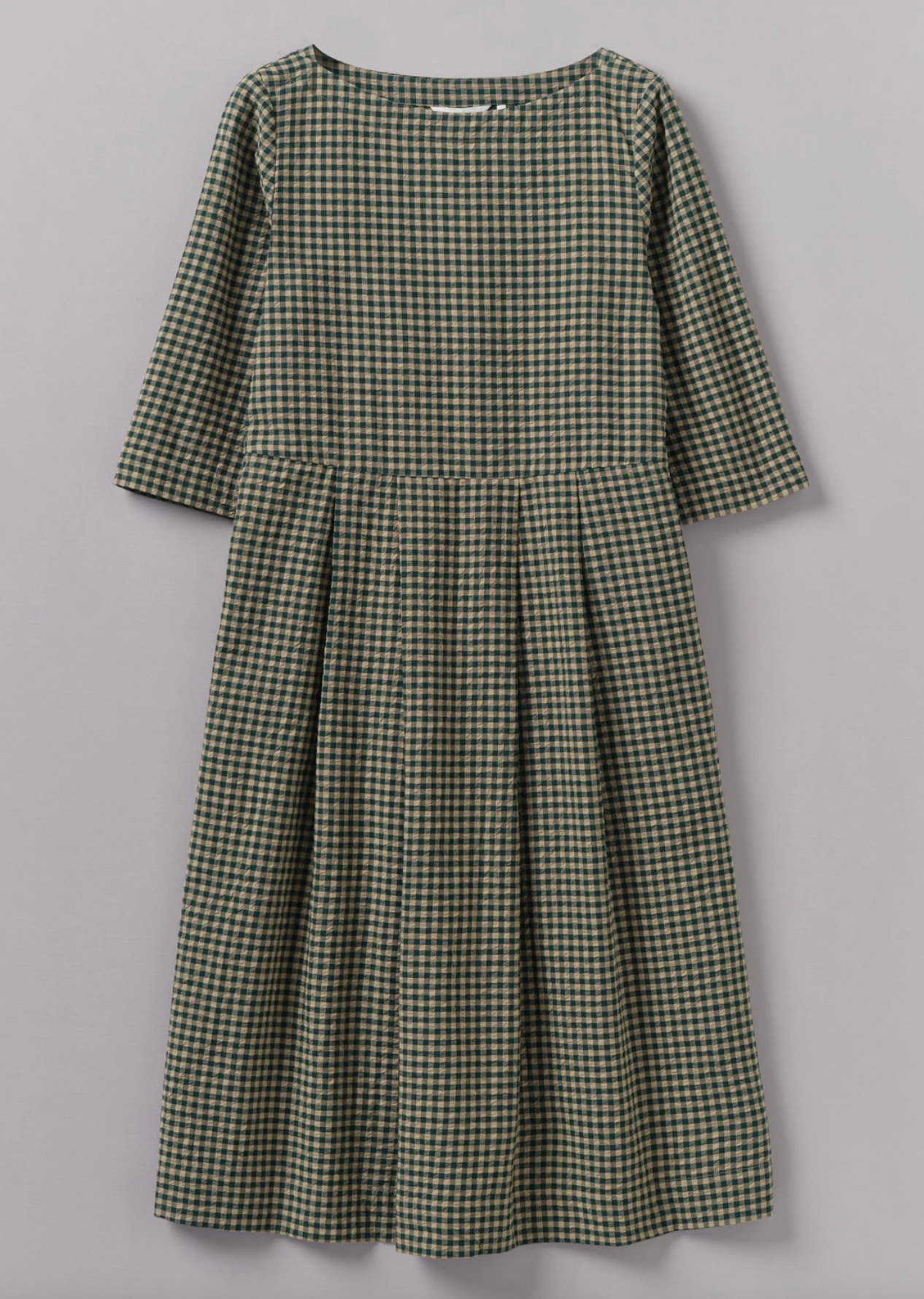 Franca Cotton Gingham Seersucker Dress Olive Green