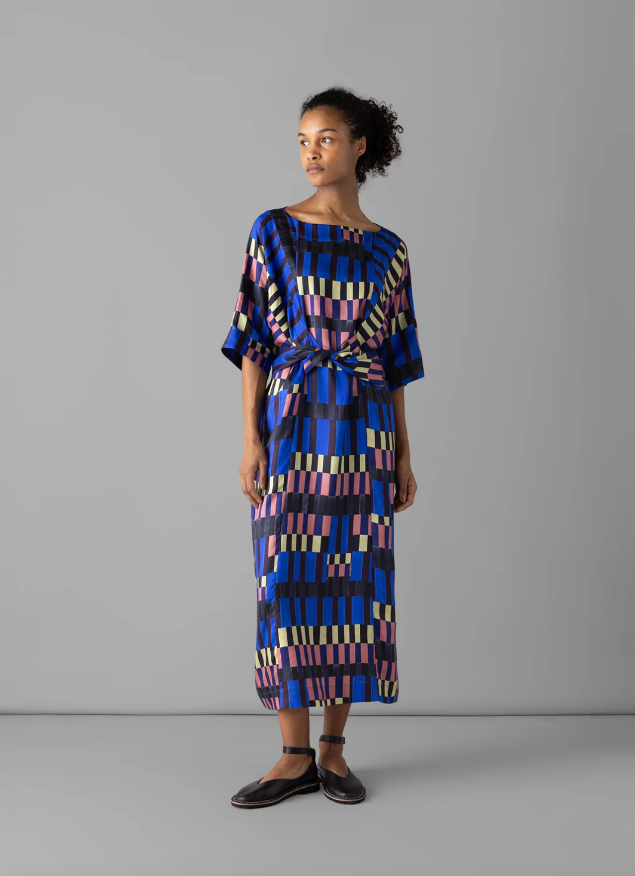 Isobel Harvey Tie Waist Check Print Dress Multi