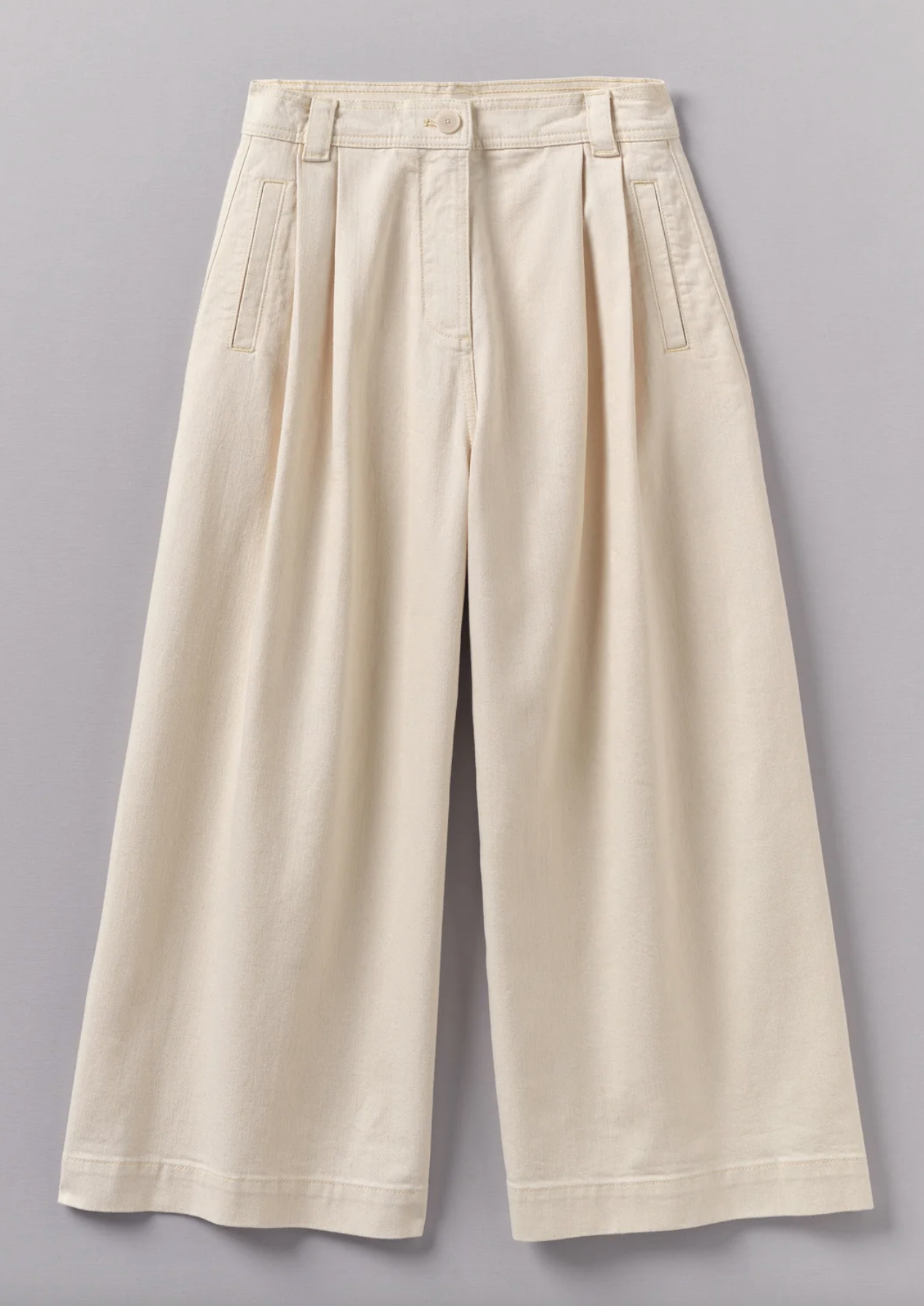 Ecru Denim Pleat Front Trousers