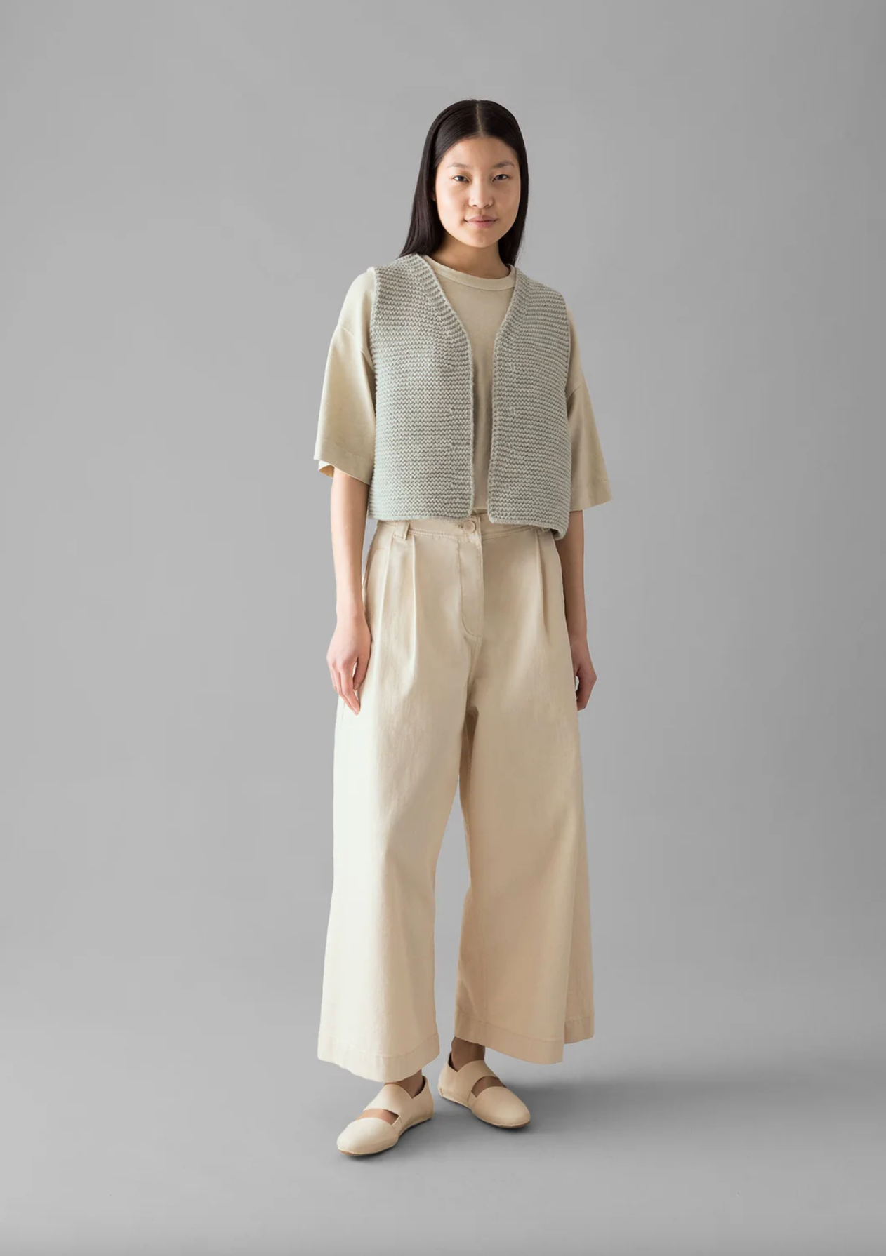 Ecru Denim Pleat Front Trousers