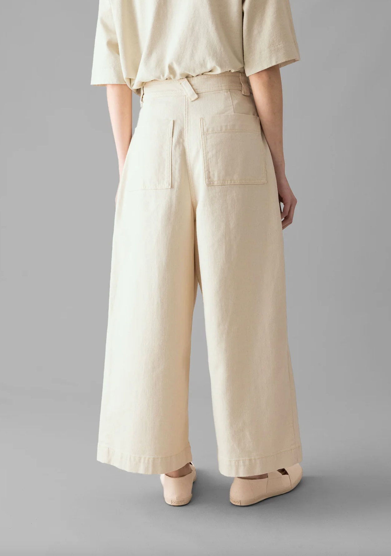 Ecru Denim Pleat Front Trousers