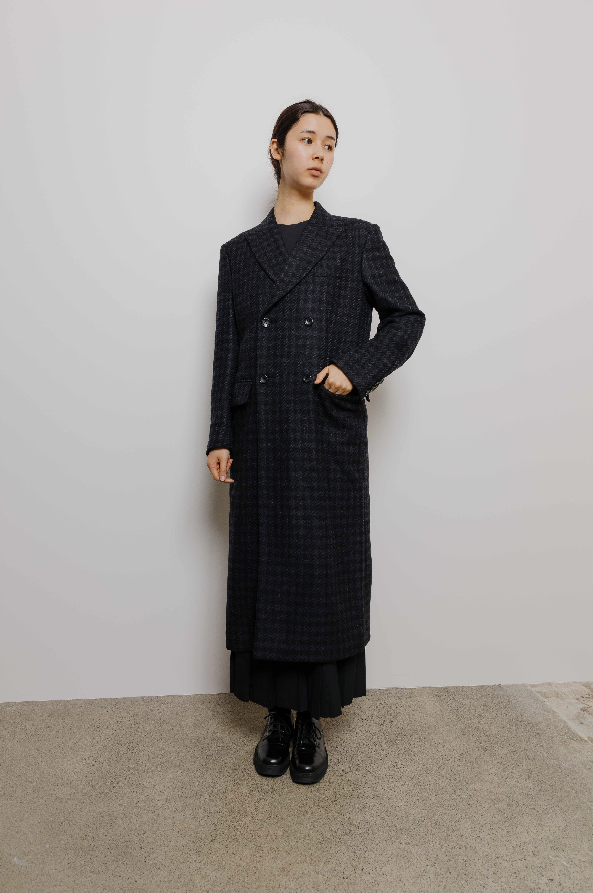 Hounstooth Coat Wool Cashmere Black Grey