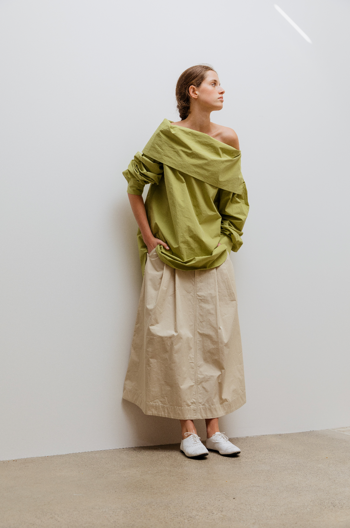 Origami Collar Reversed Dress Moss Green