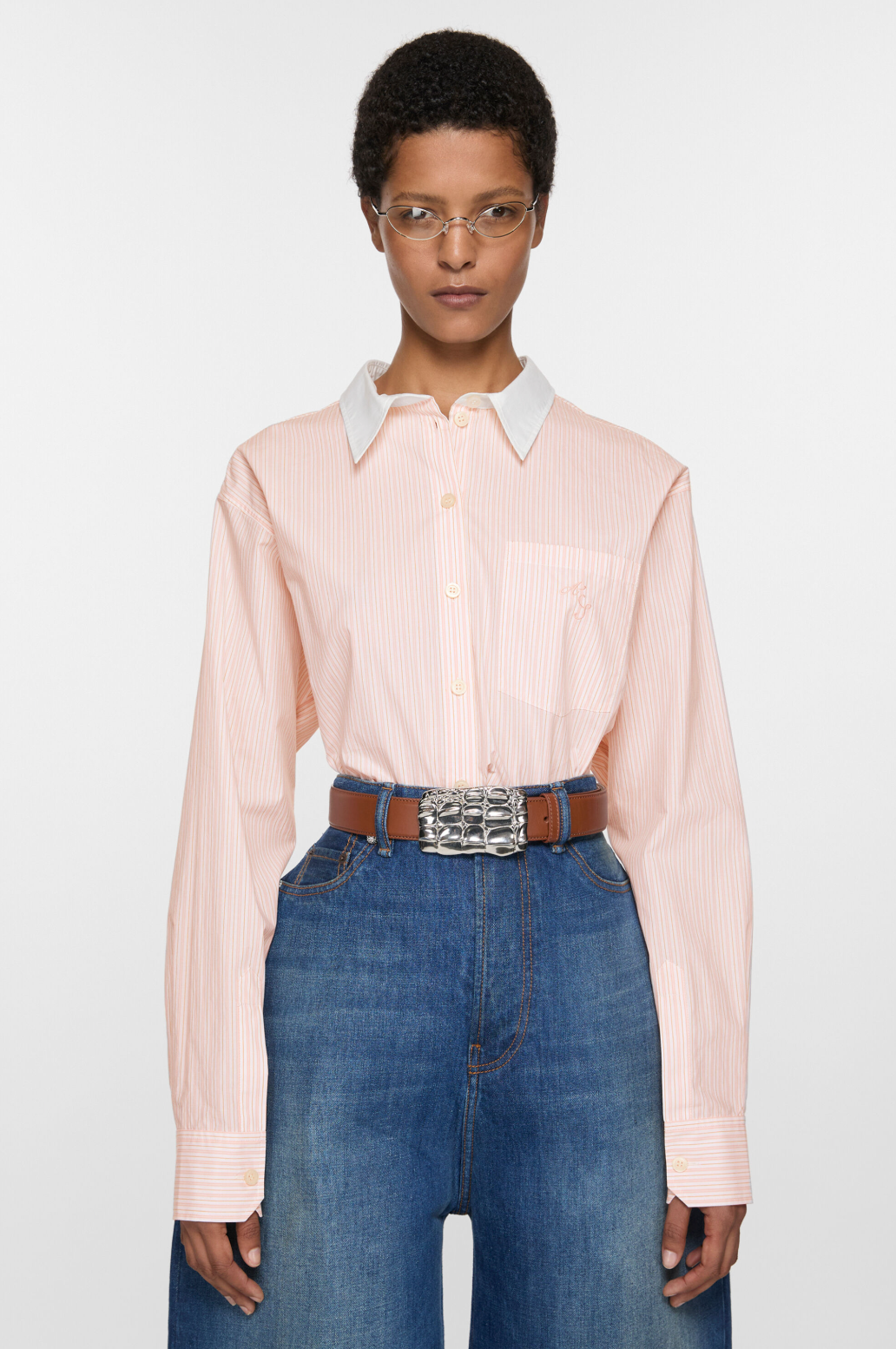 Stripe Shirt Salmon Pink White