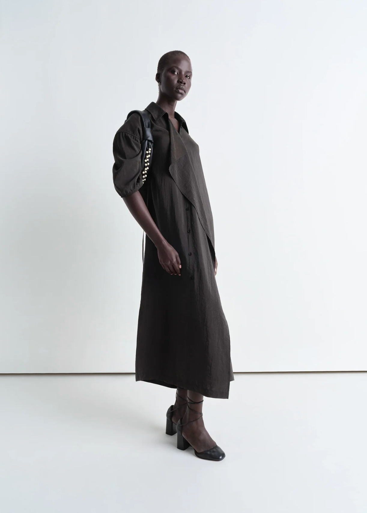 Assymetrical Shirt Dress Dark Espresso