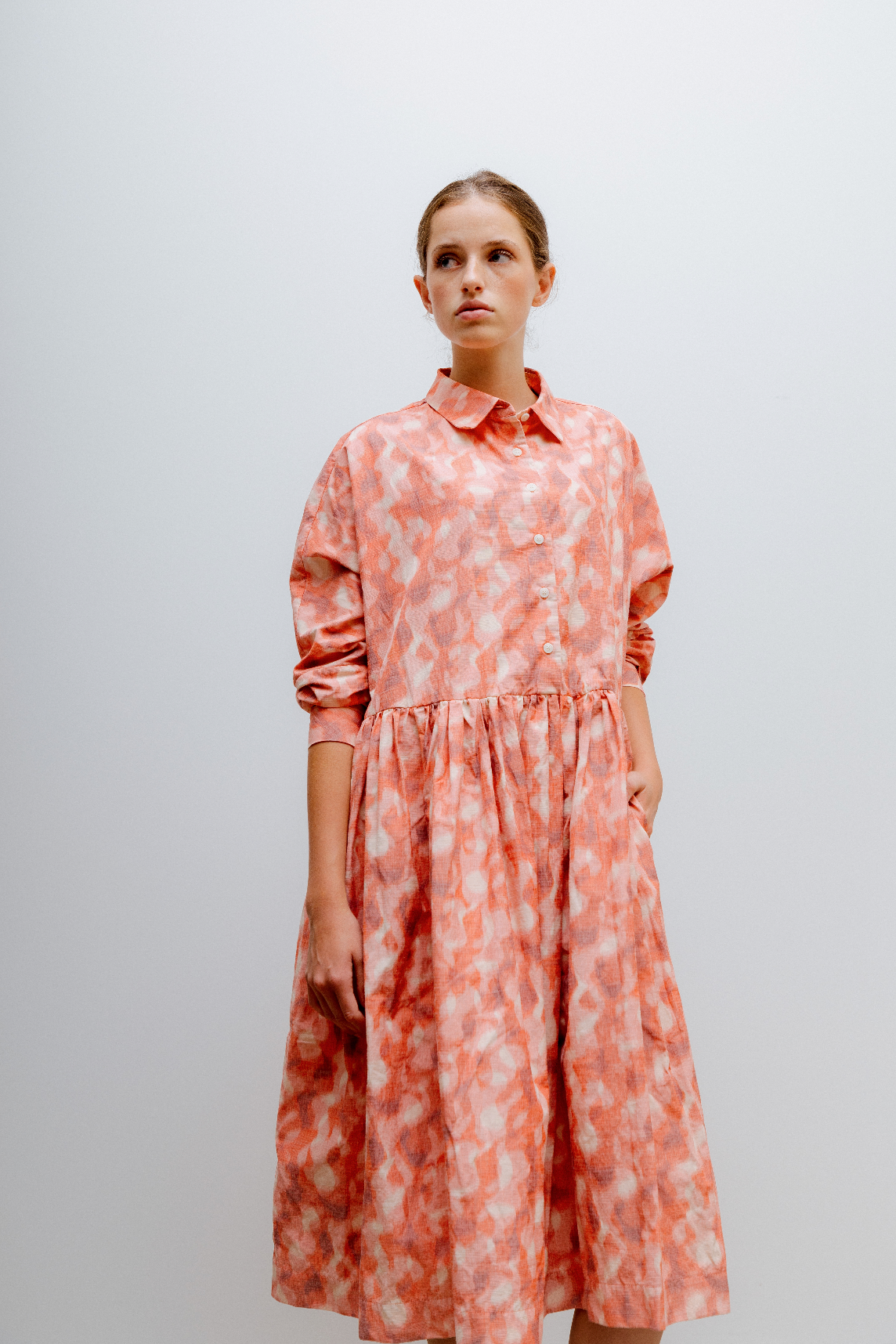 Paga Rouch Dress Ikat Coral