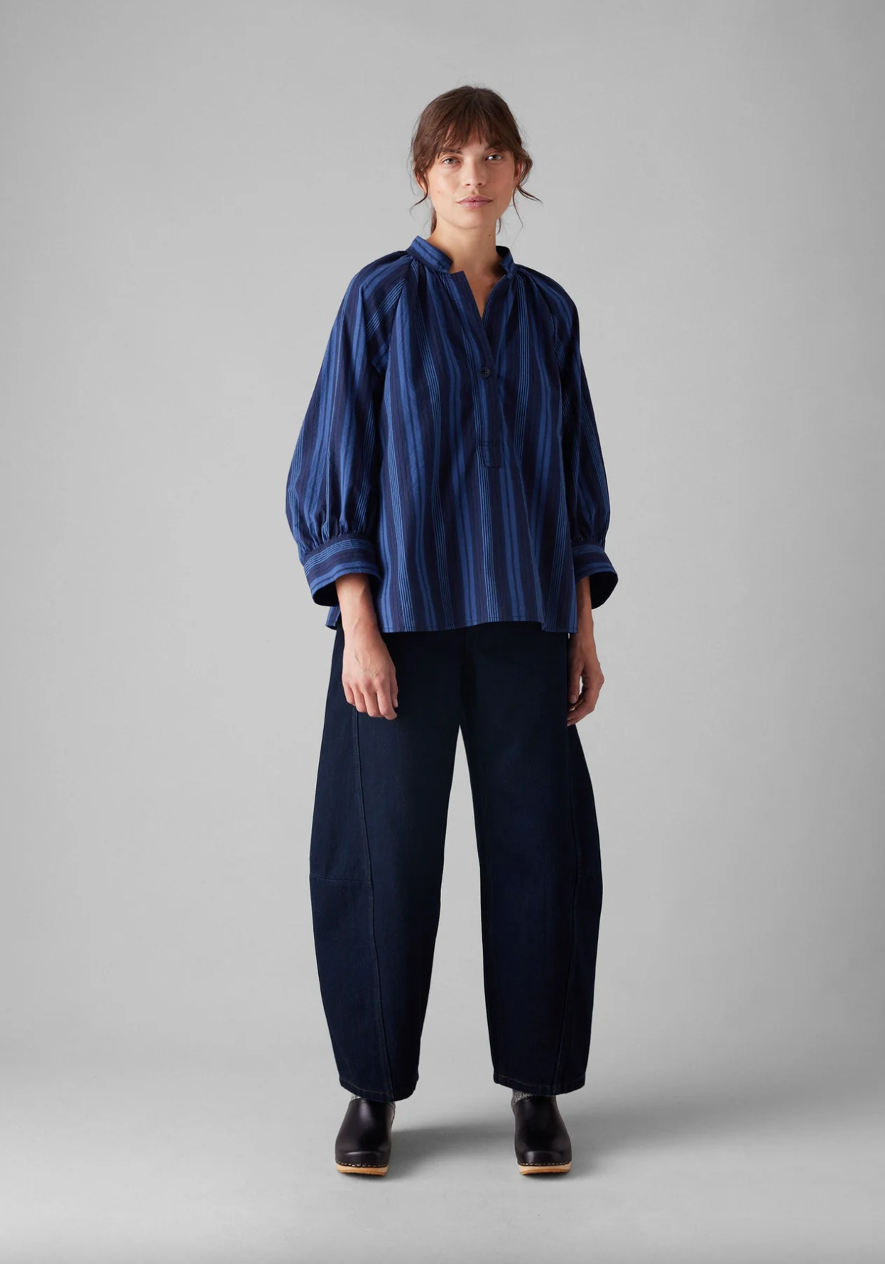 Catrin Cotton Stripe Raglan Shirt Royal Blue