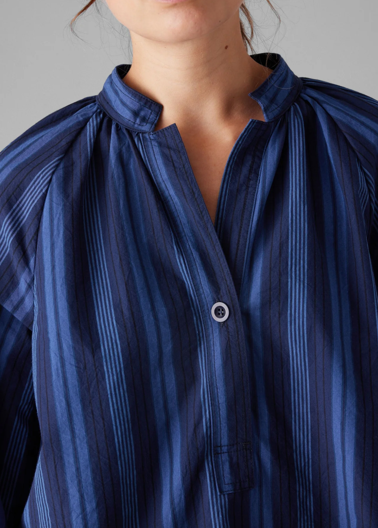 Catrin Cotton Stripe Raglan Shirt Royal Blue