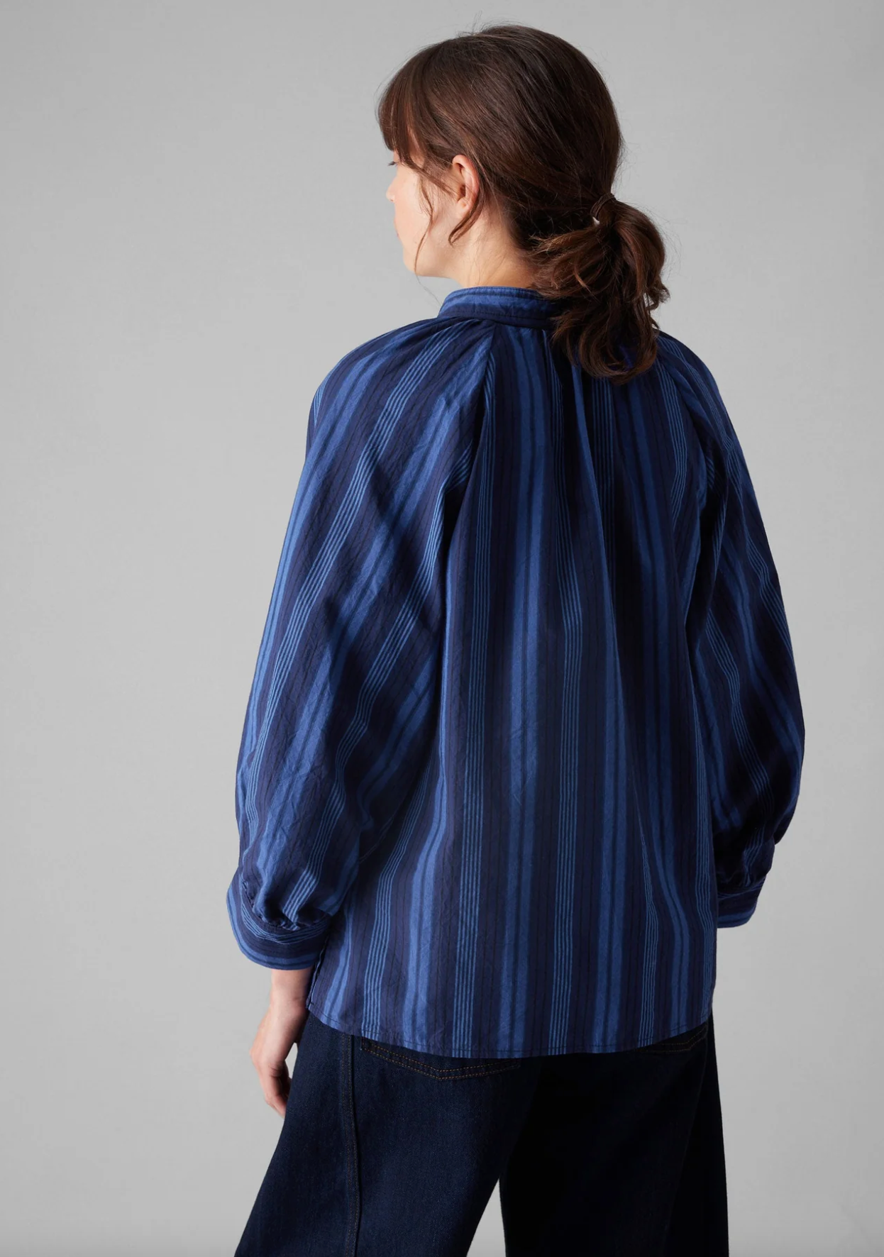 Catrin Cotton Stripe Raglan Shirt Royal Blue