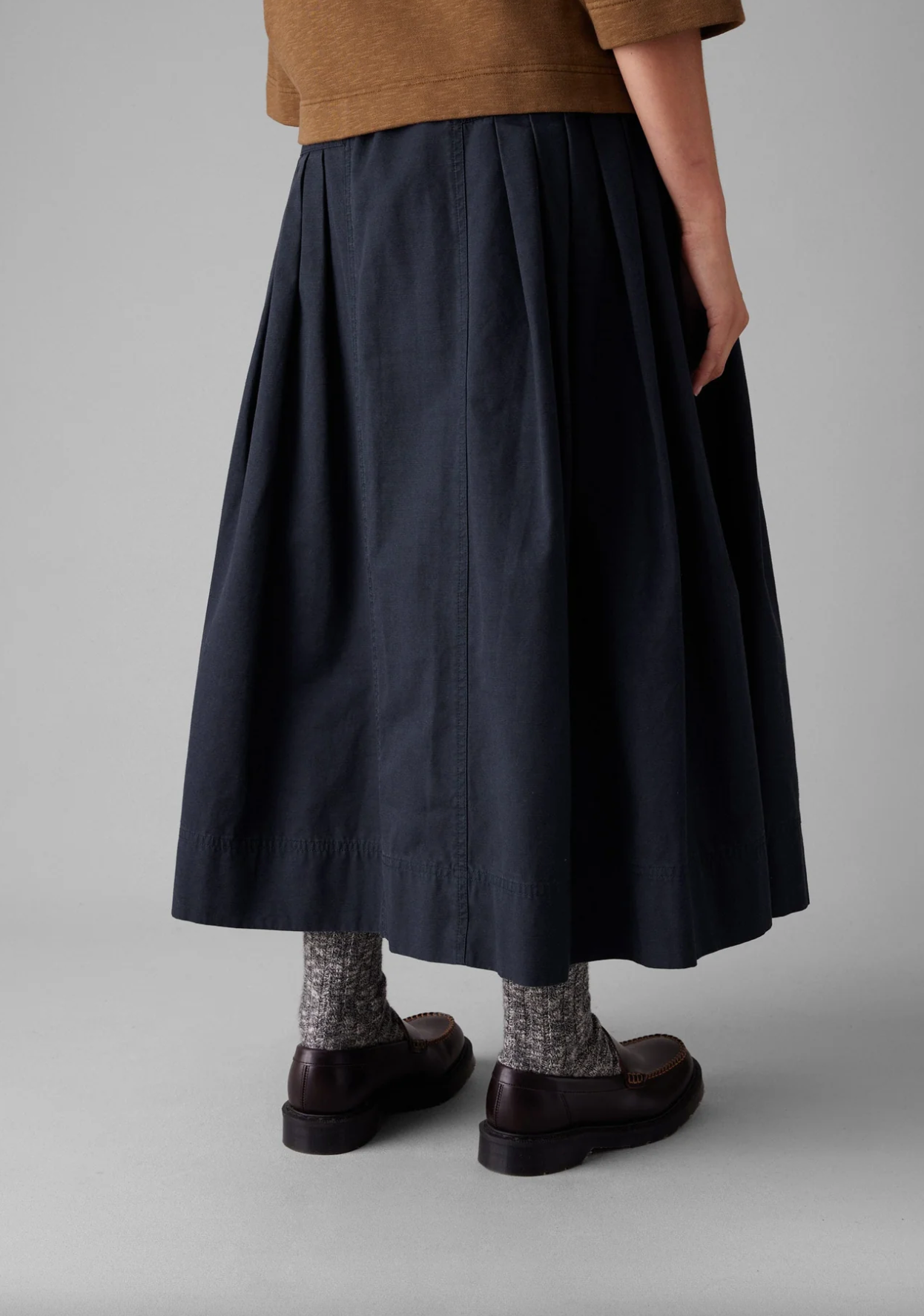 Pleated Cotton Skirt Navy