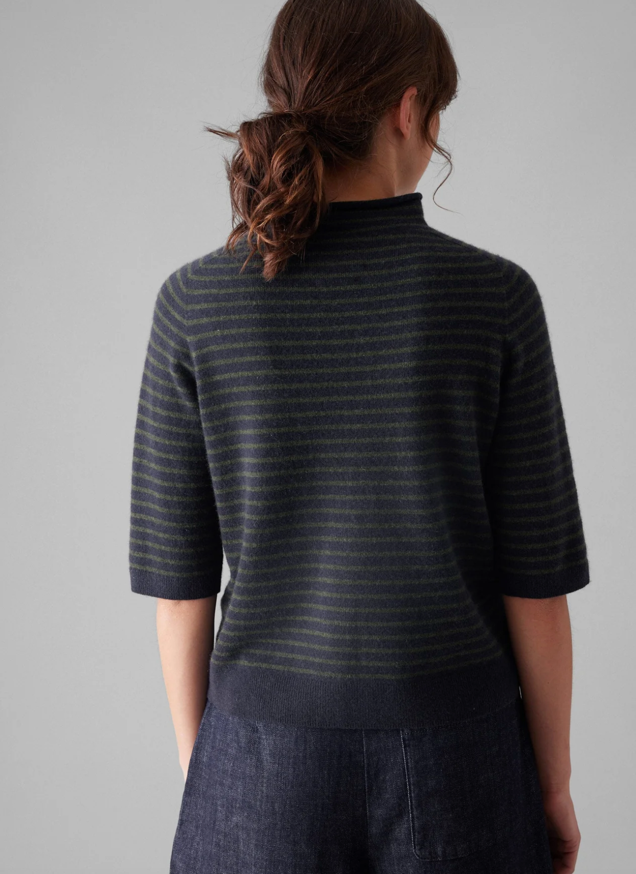 Stripe Wool Cashmere Sweater Dark Navy Olive