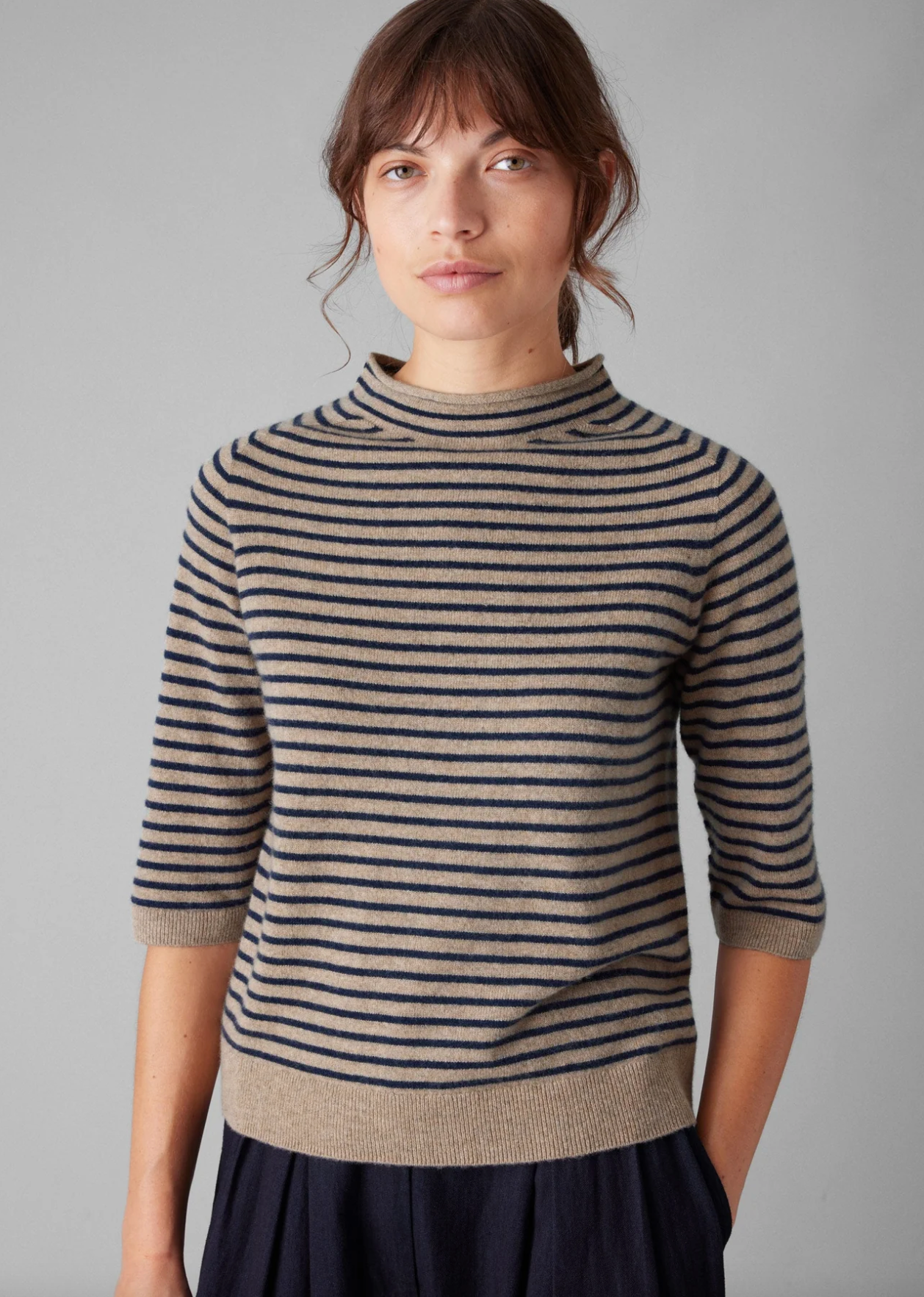 Stripe Wool Cashmere Sweater Biscuit Anthracite