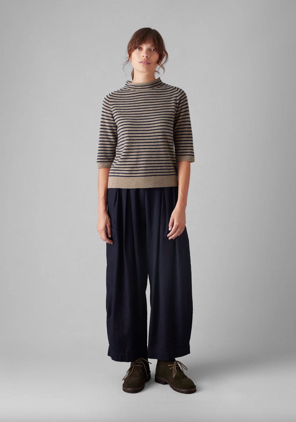 Stripe Wool Cashmere Sweater Biscuit Anthracite