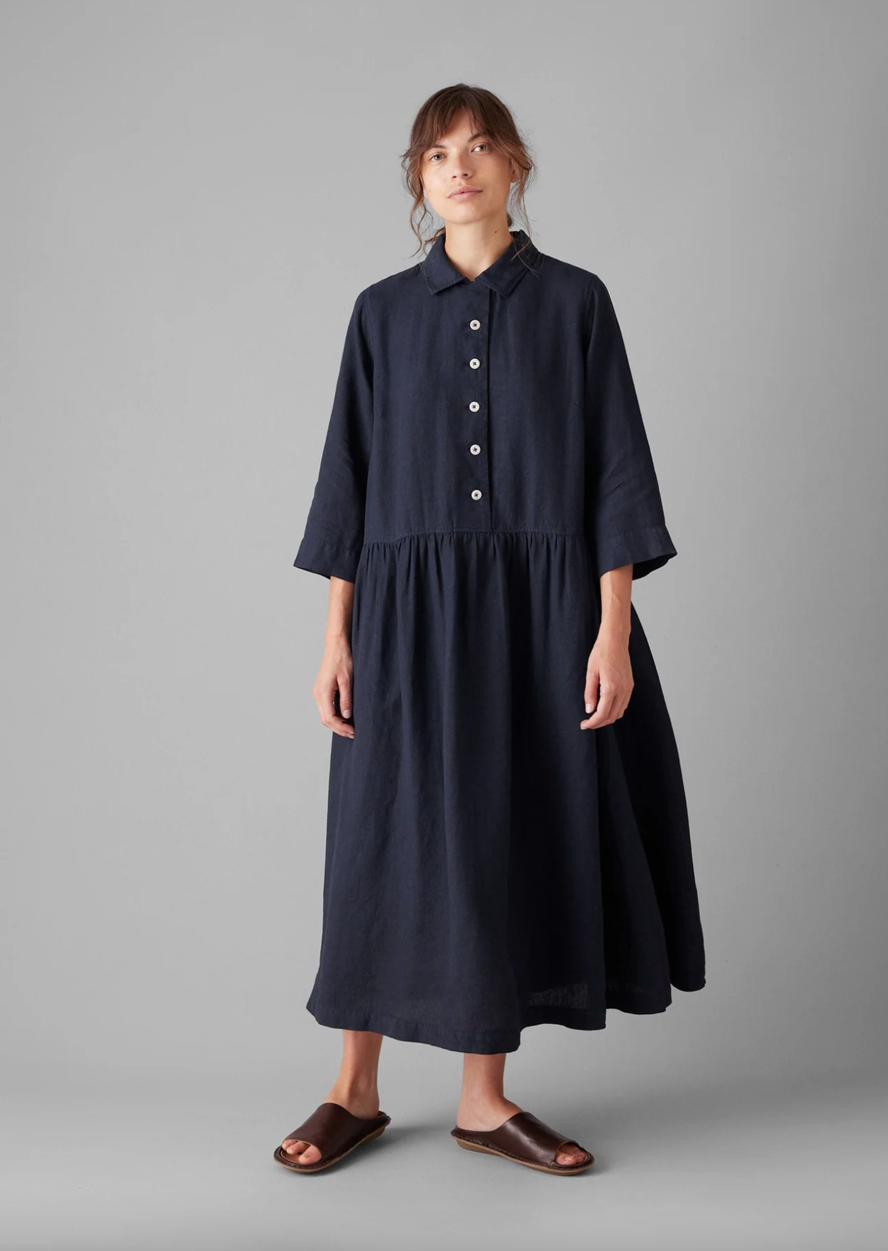 Garment Dyed Linen Shirt Dress Midnight