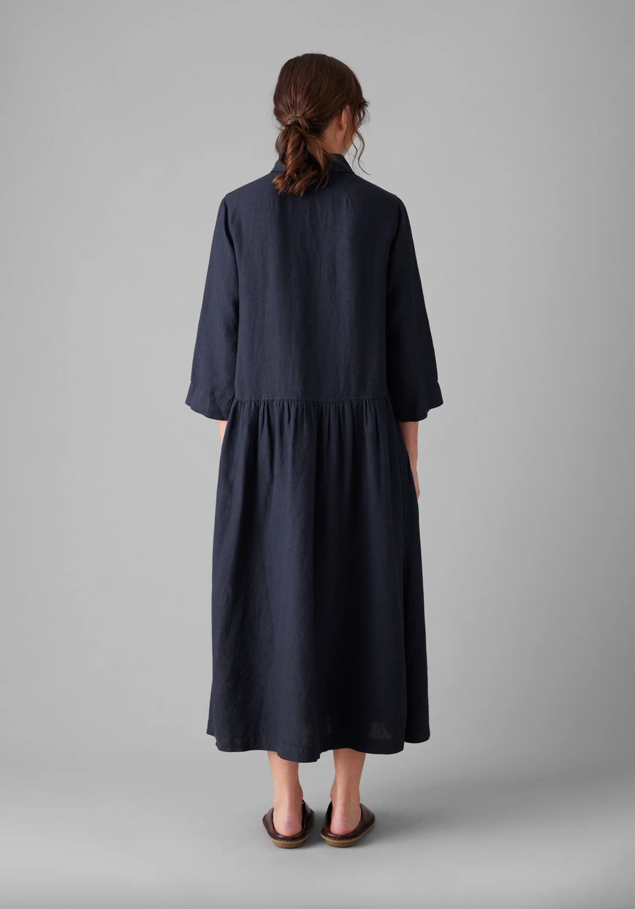 Garment Dyed Linen Shirt Dress Midnight