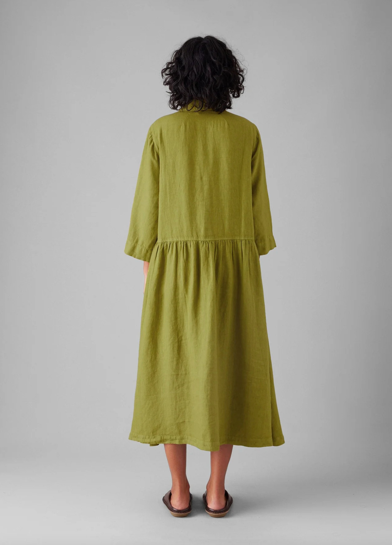 Garment Dyed Linen Shirt Dress Olivine