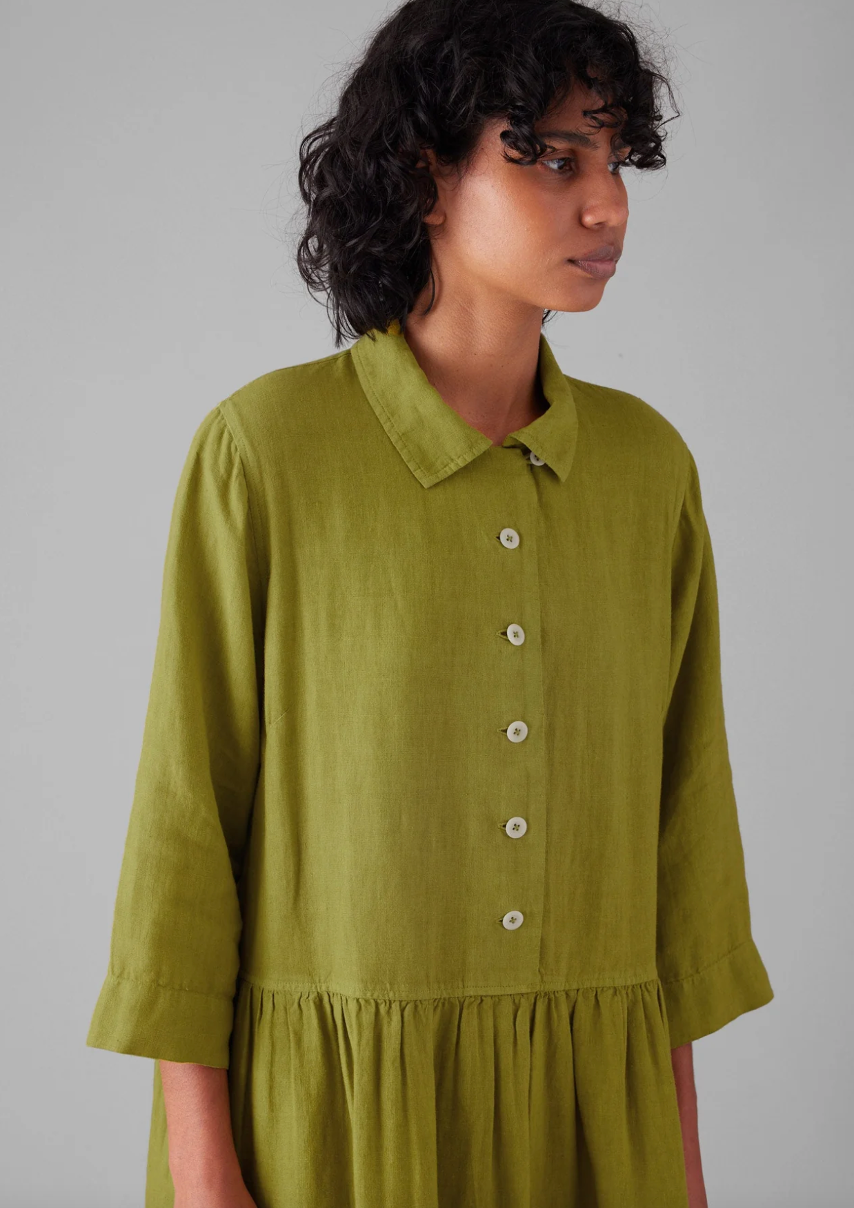 Garment Dyed Linen Shirt Dress Olivine