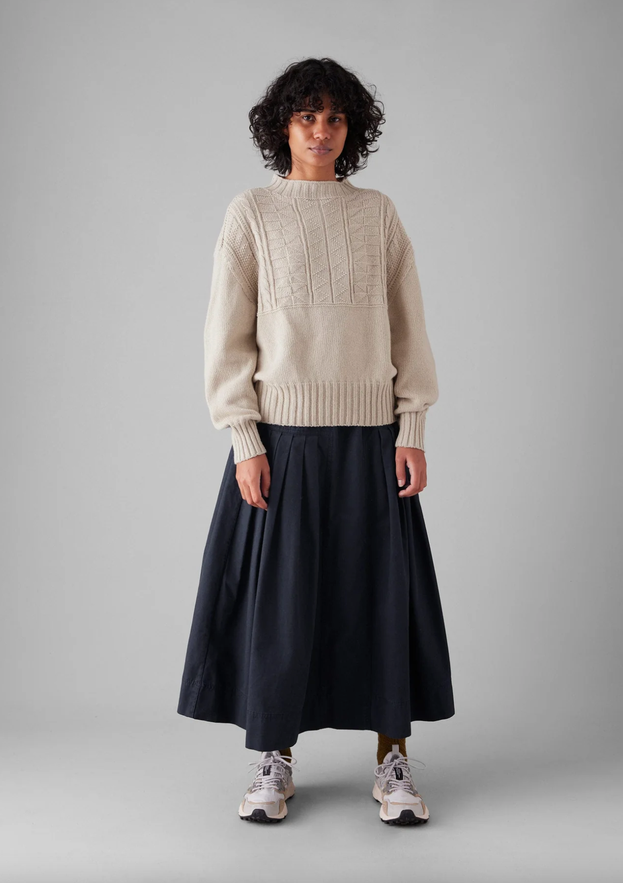 Geo Wool Cotton Gansey Sweater Bone