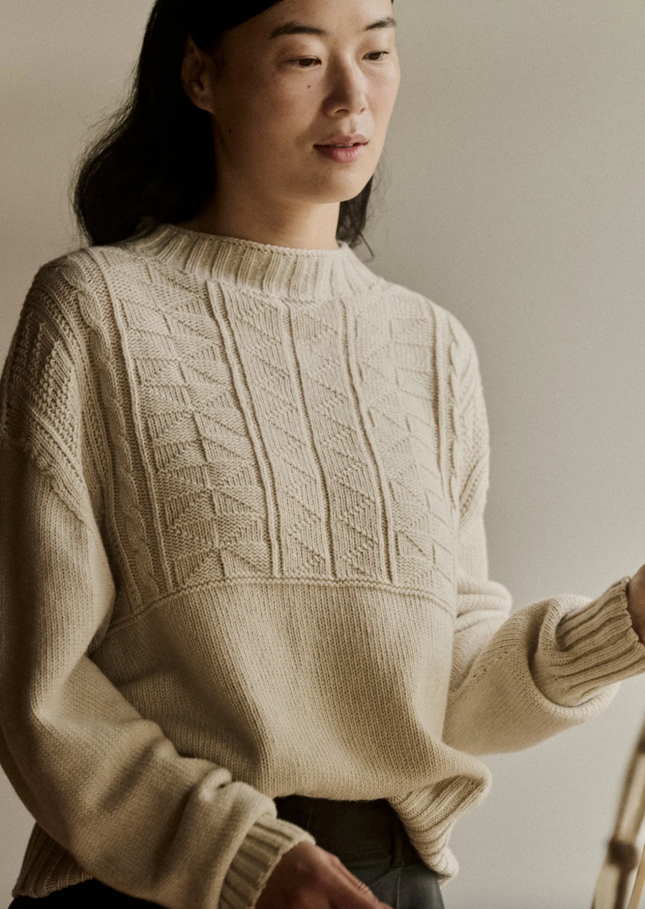 Geo Wool Cotton Gansey Sweater Bone