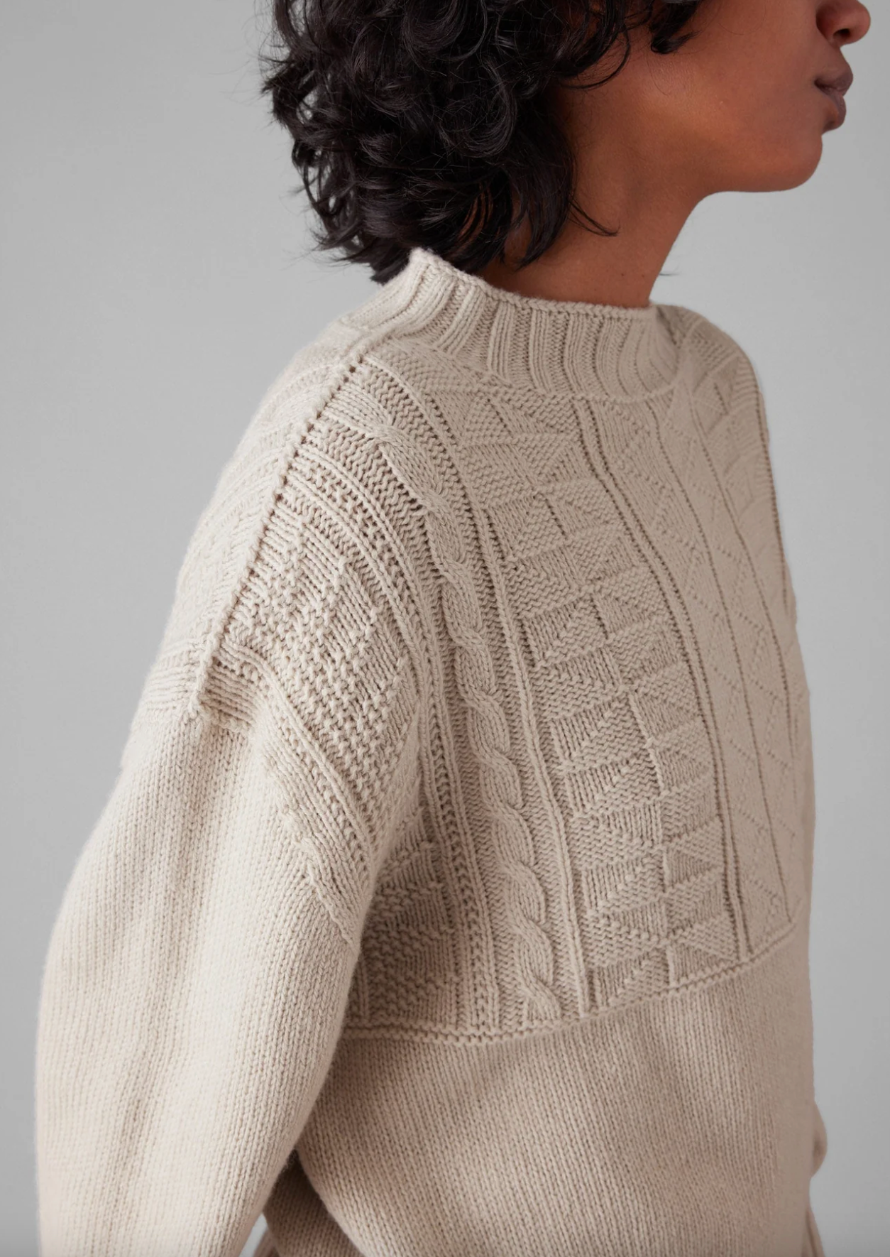 Geo Wool Cotton Gansey Sweater Bone