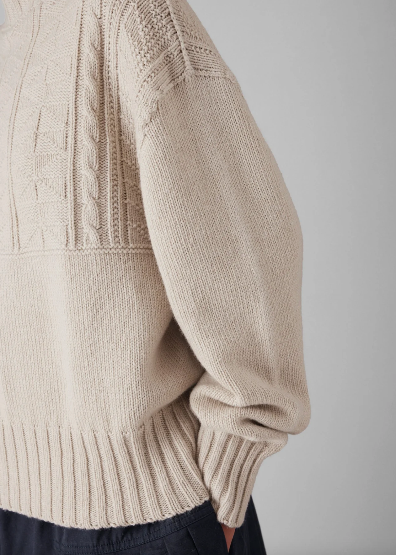 Geo Wool Cotton Gansey Sweater Bone