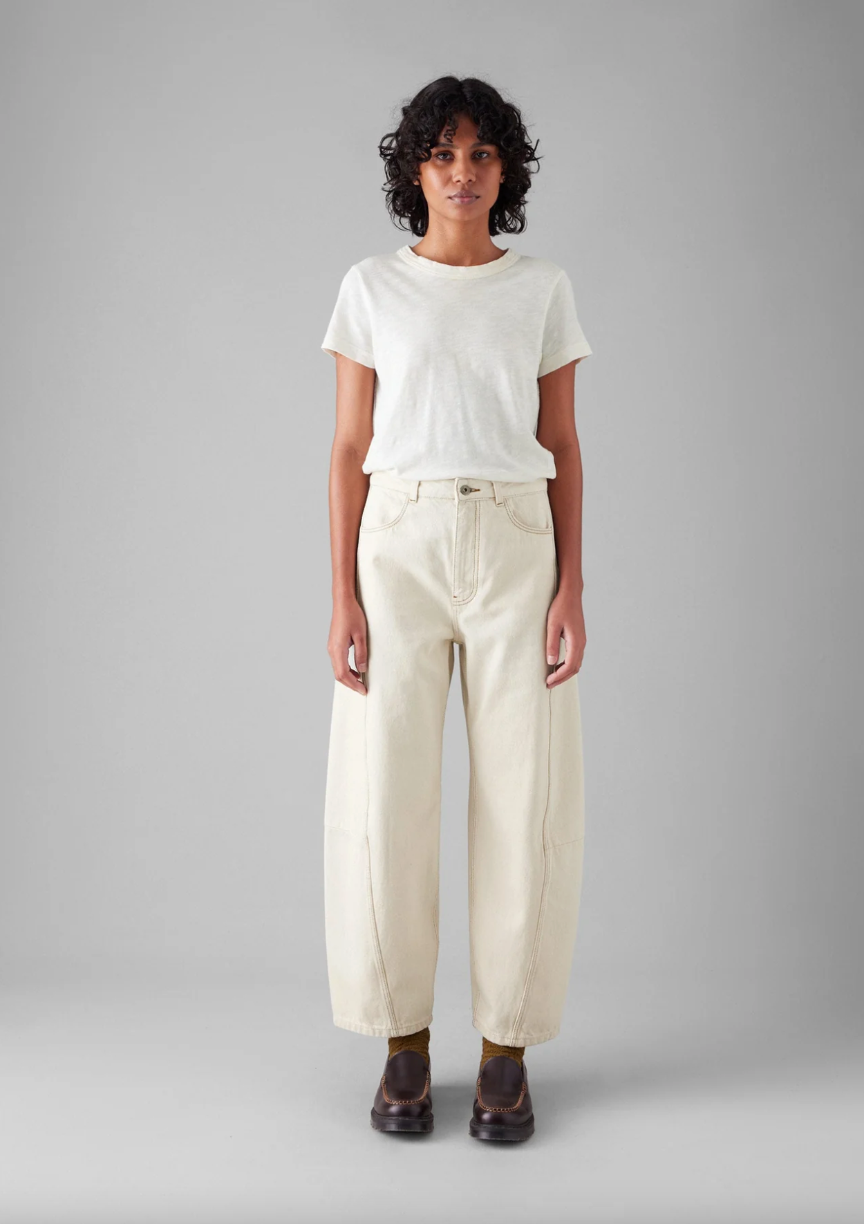 Sculptural Barrel Denim Trousers Ecru