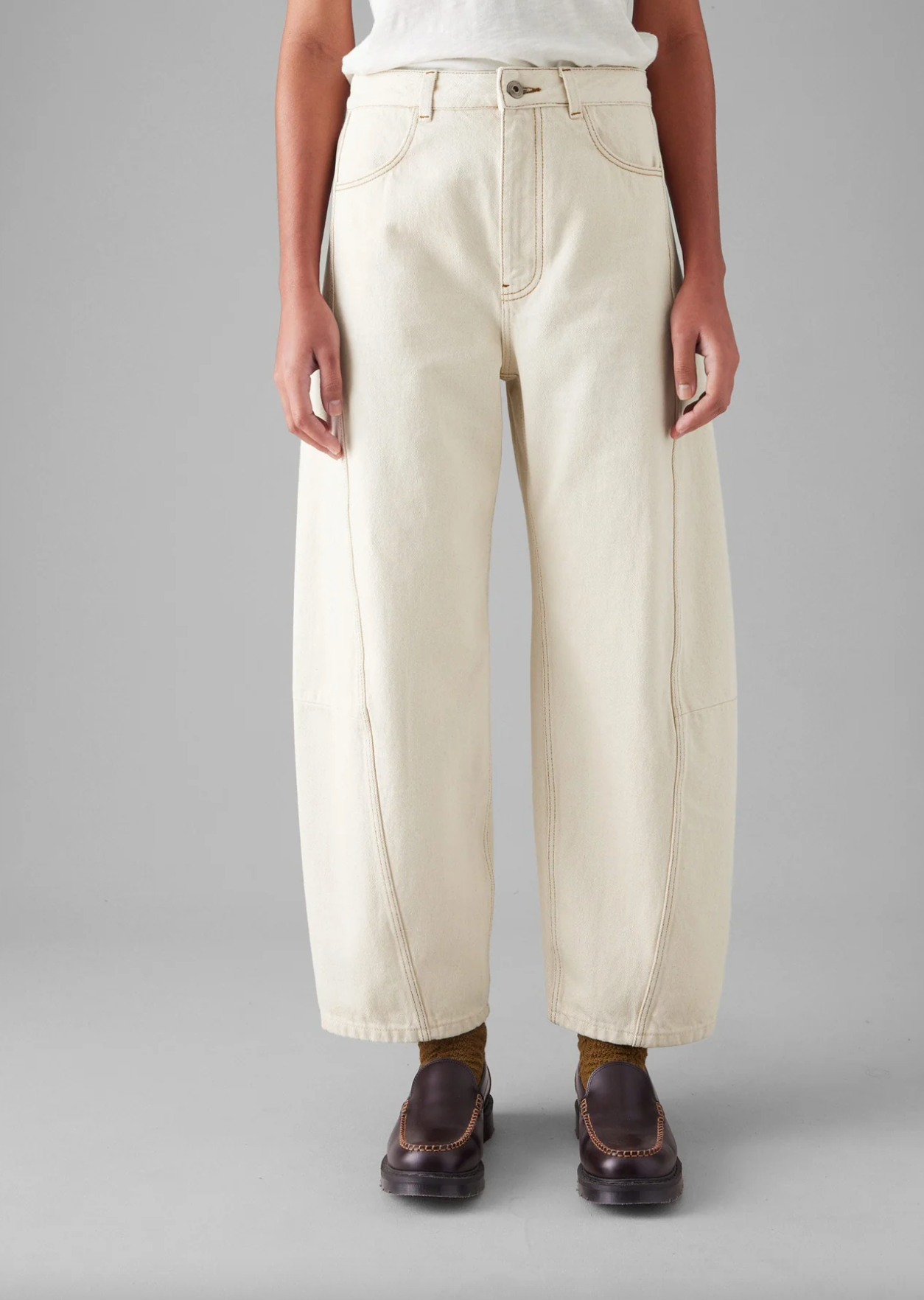 Sculptural Barrel Denim Trousers Ecru