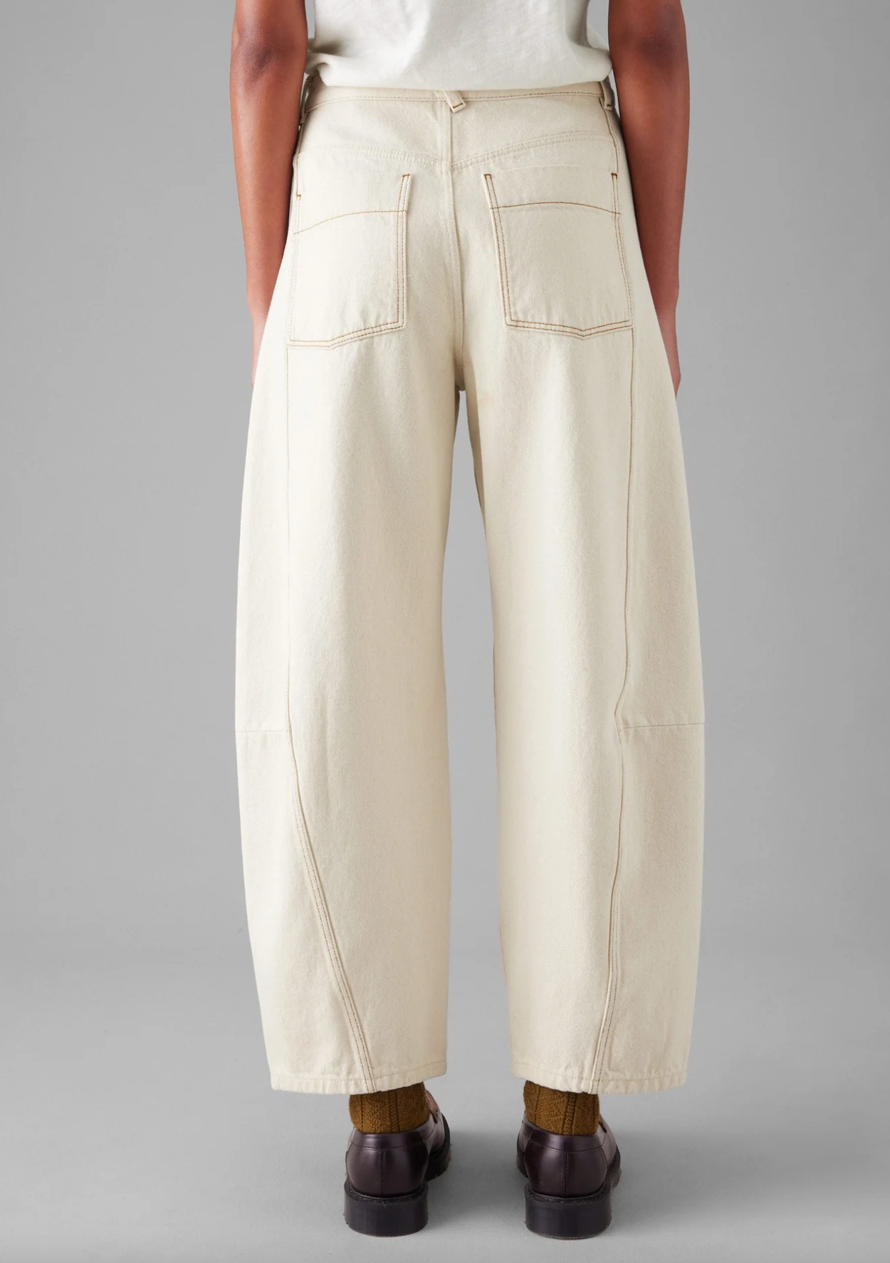 Sculptural Barrel Denim Trousers Ecru