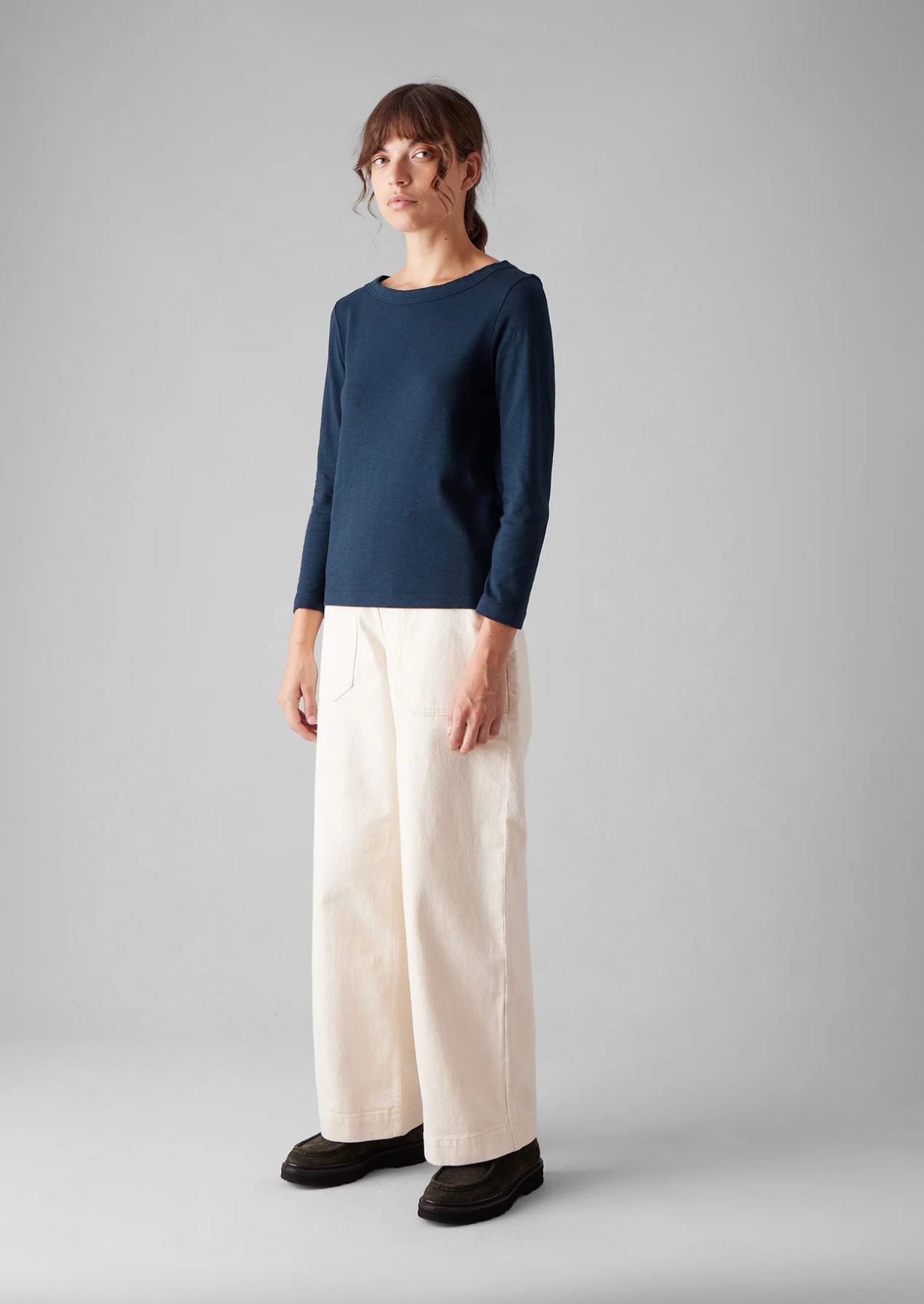 Lia Garment Dyed Boat Neck Dark Navy