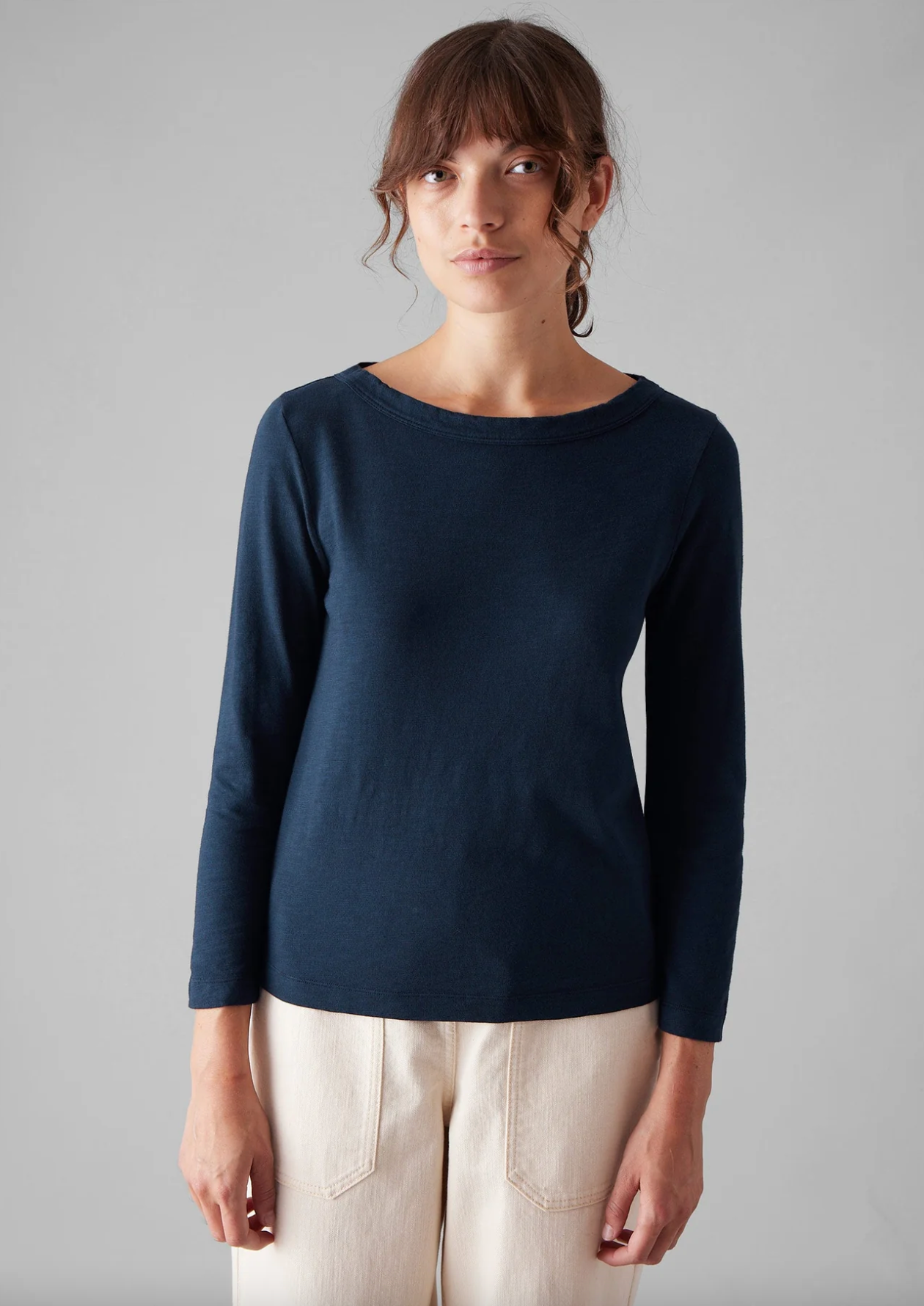 Lia Garment Dyed Boat Neck Dark Navy