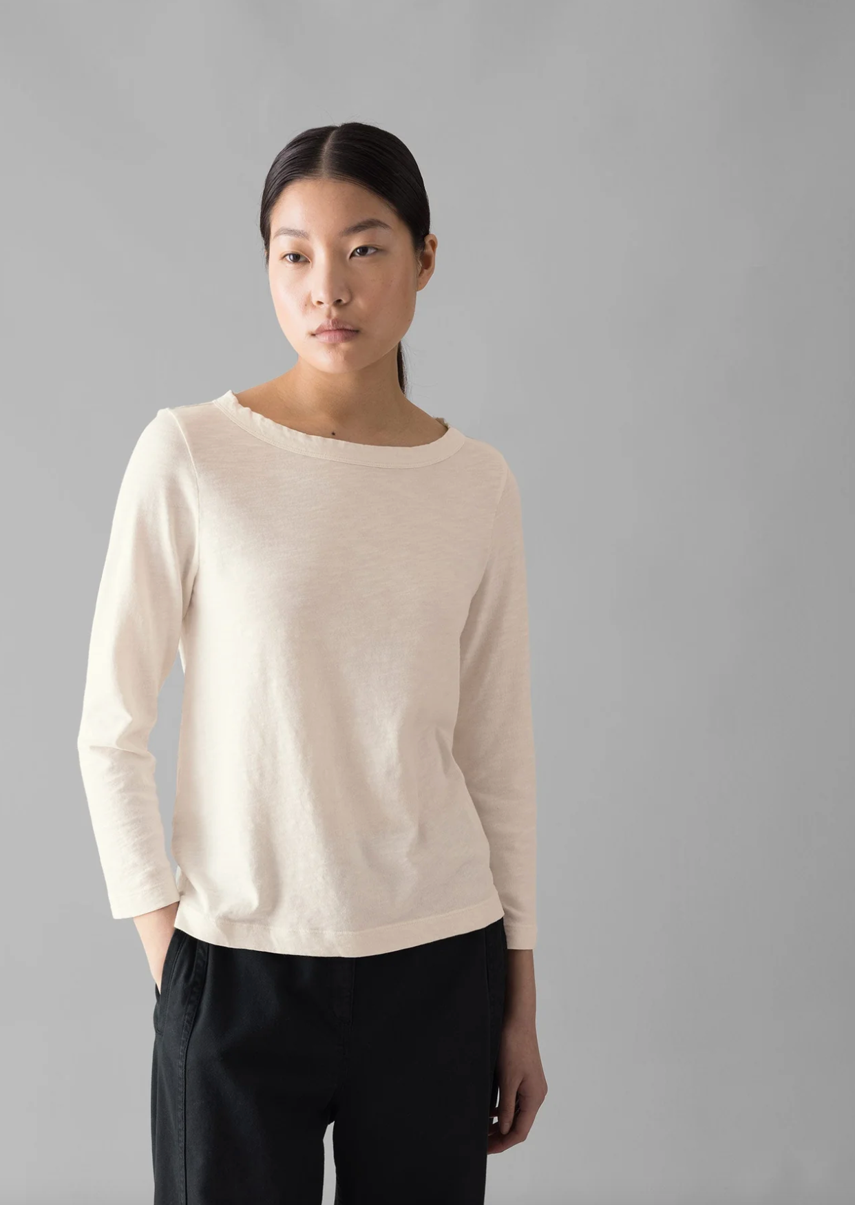 Lia Garment Dyed Boat Neck Chalk