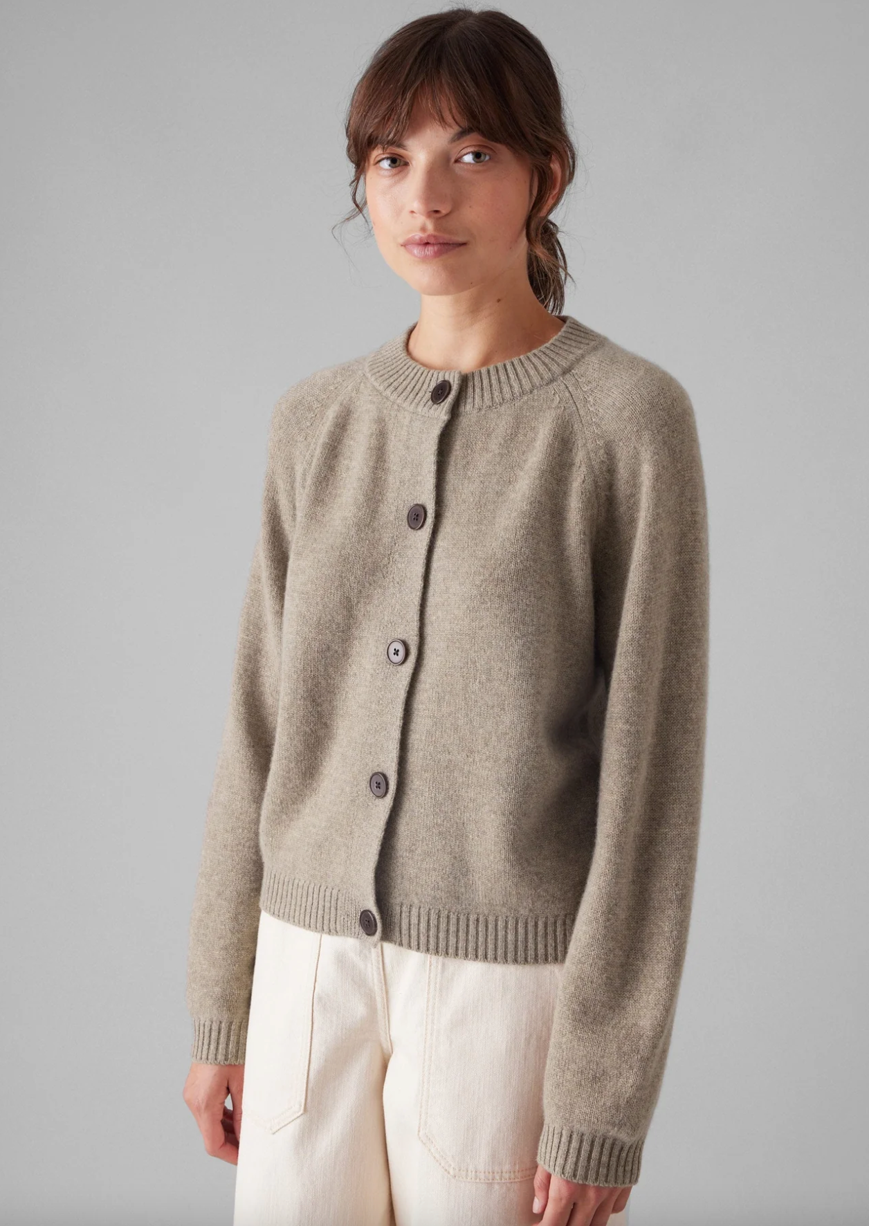 Eden Wool Cashmere Raglan Cardigan Linseed