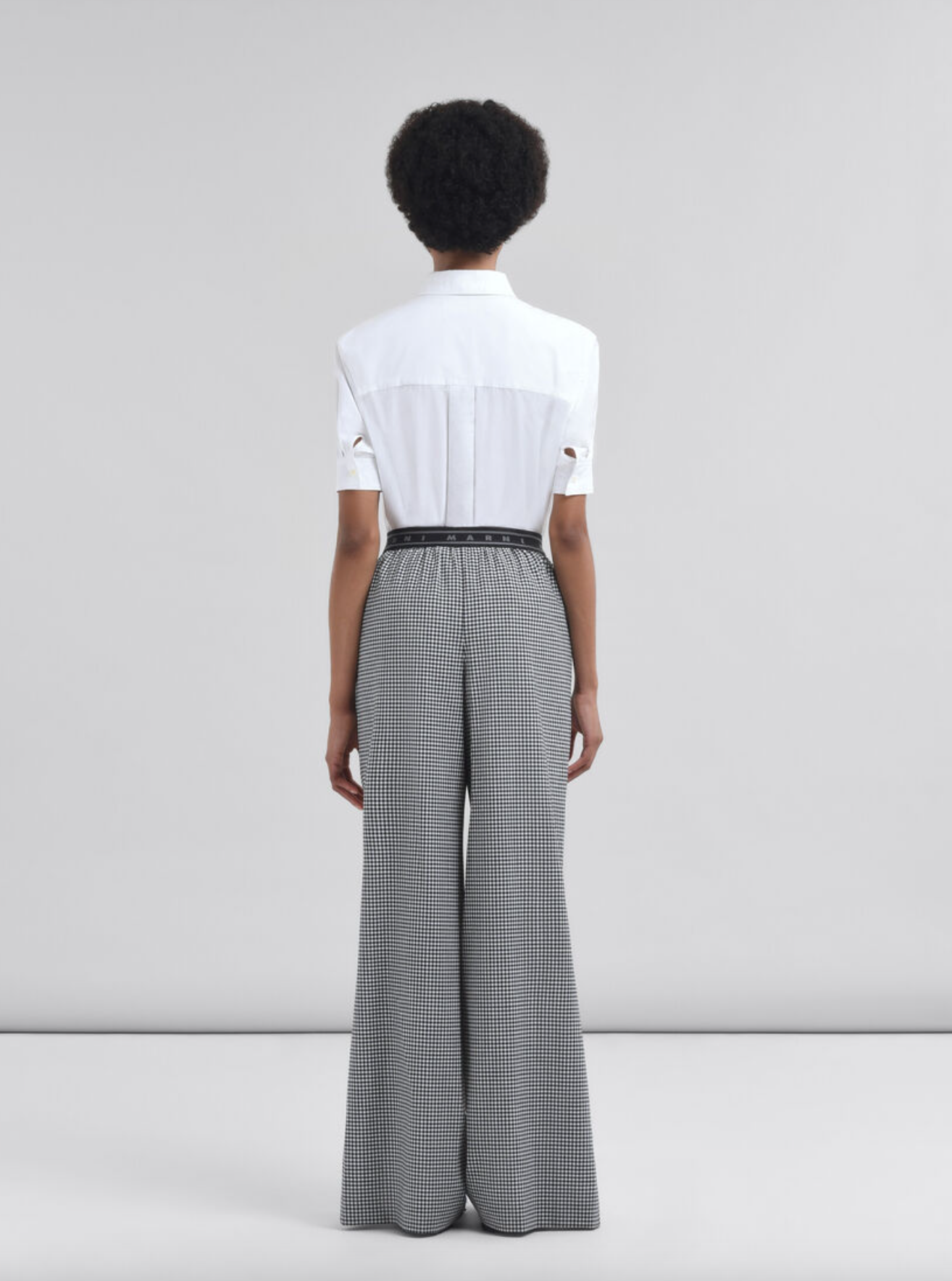 Check Wool Palazzo Trousers Black White