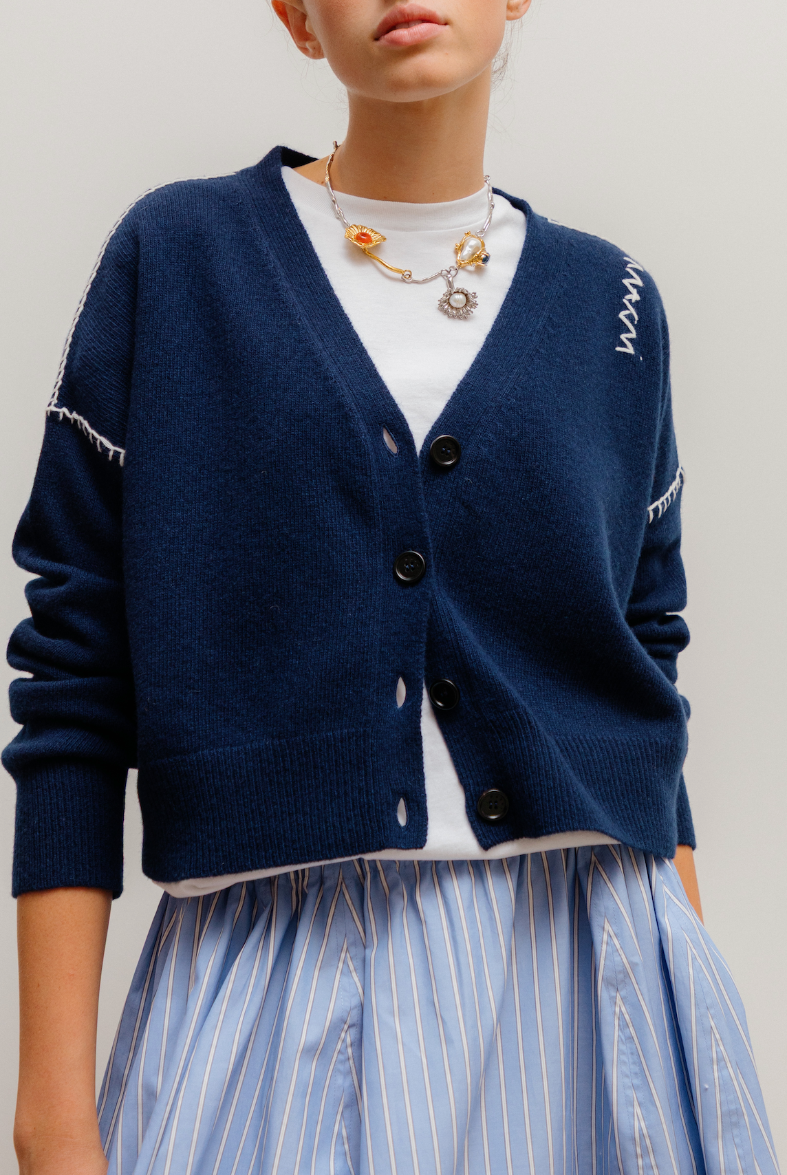 Cropped Cardigan Navy Cashmere