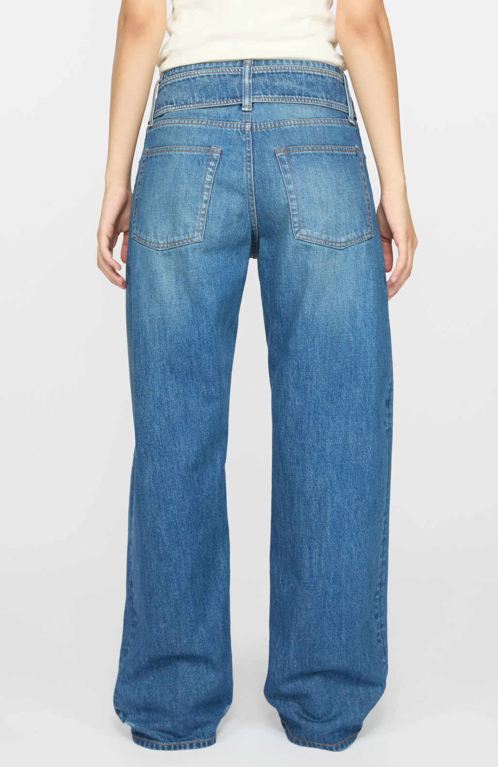 Belted Denim Trousers Mid Blue