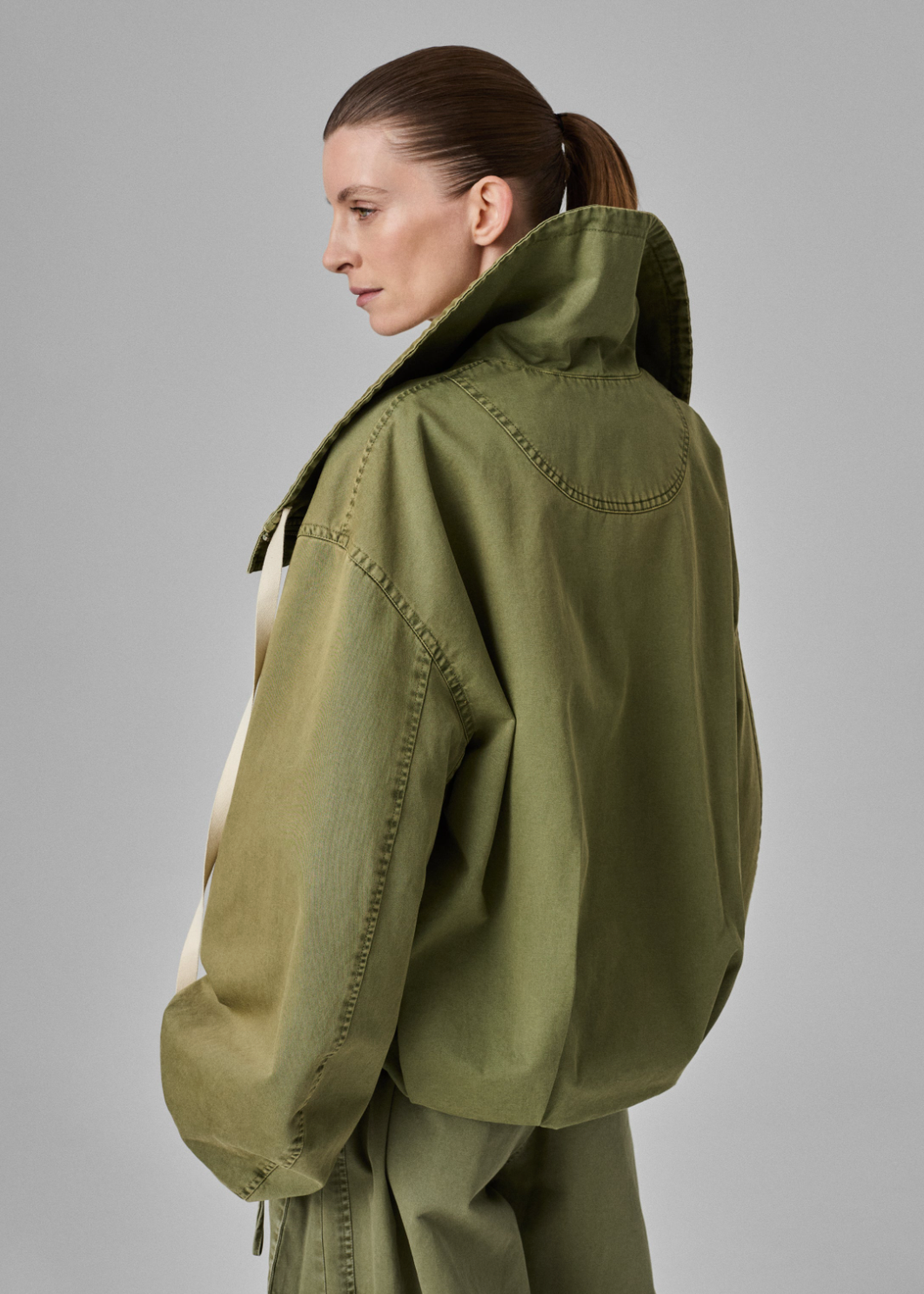 Rolled Collar Jacket Jacket Army Green